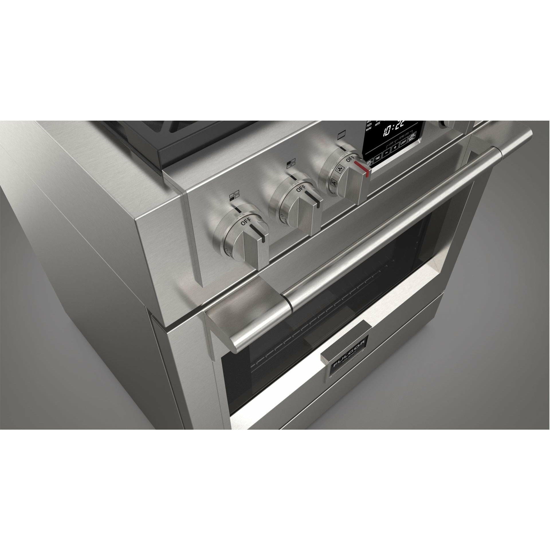 Fulgor Milano 30" Freestanding Dual Fuel Pro Range with 4 18,000-BTU Burners, Stainless Steel - F6PDF304S1 I Luxury Appliances Direct