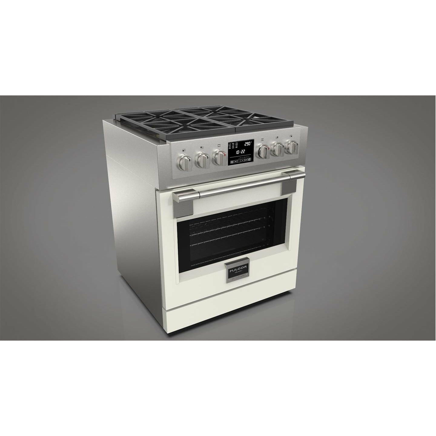 Fulgor Milano 30" Freestanding Dual Fuel Pro Range with 4 18,000-BTU Burners, Stainless Steel - F6PDF304S1 I Luxury Appliances Direct