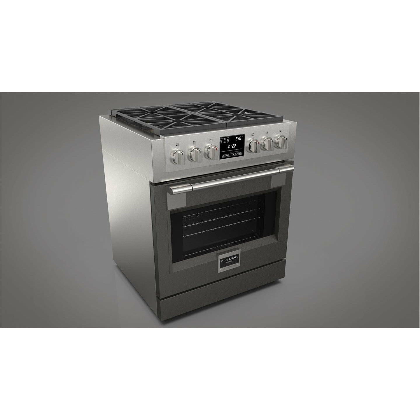Fulgor Milano 30" Freestanding Dual Fuel Pro Range with 4 18,000-BTU Burners, Stainless Steel - F6PDF304S1 I Luxury Appliances Direct