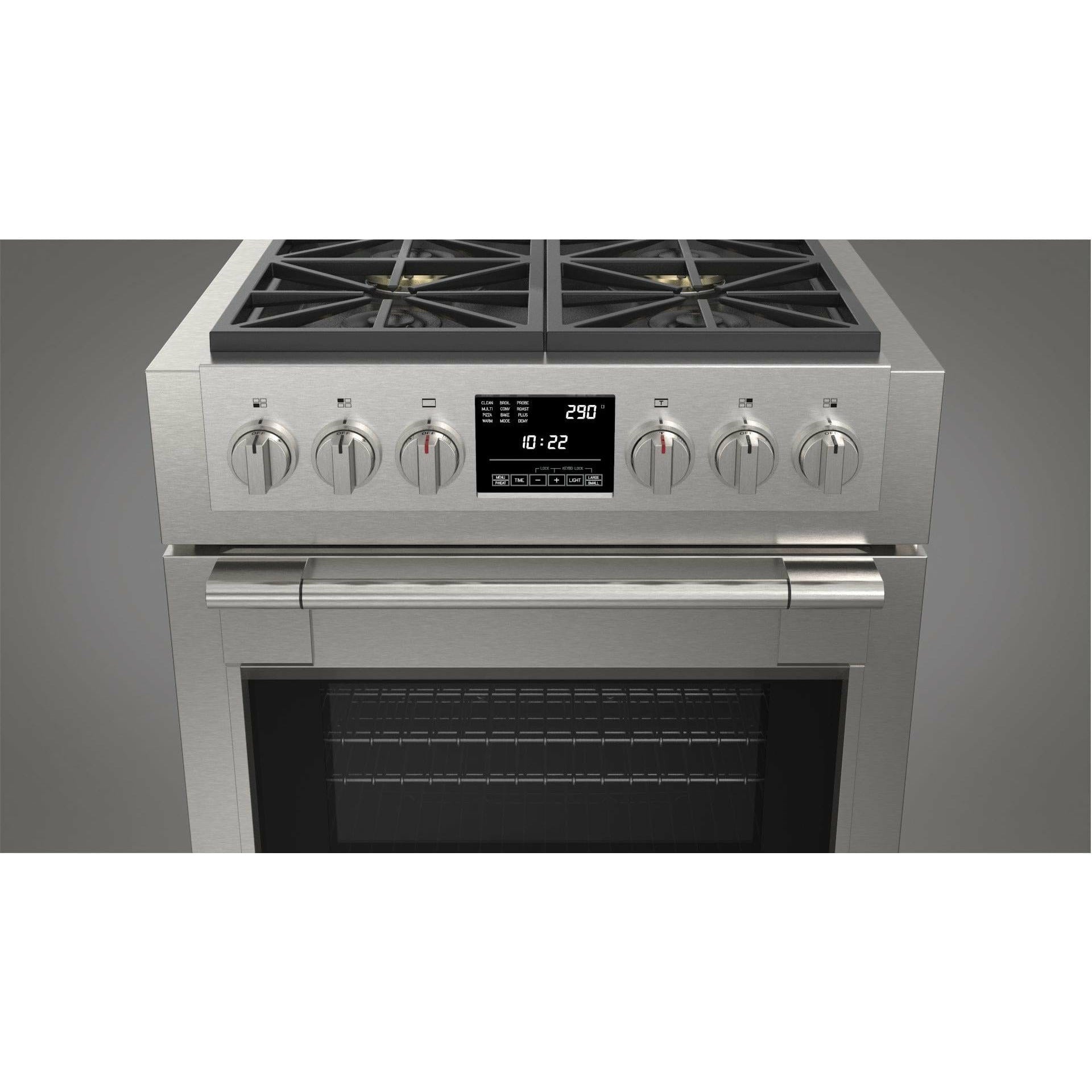 Fulgor Milano 30" Freestanding Dual Fuel Pro Range with 4 18,000-BTU Burners, Stainless Steel - F6PDF304S1 I Luxury Appliances Direct