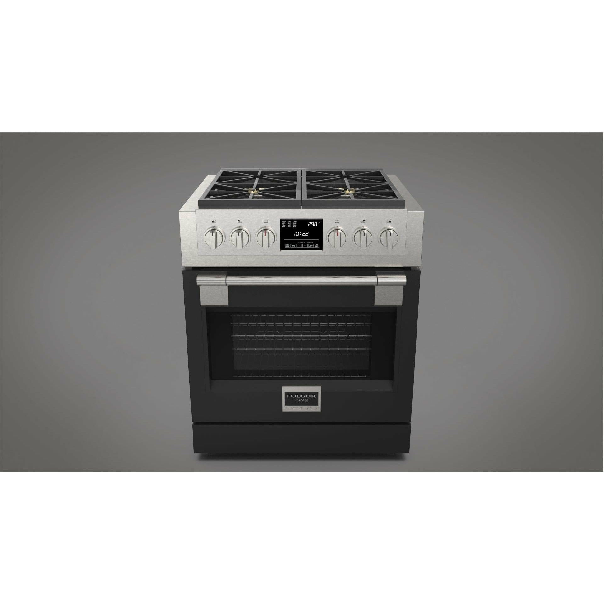Fulgor Milano 30" Freestanding Dual Fuel Pro Range with 4 18,000-BTU Burners, Stainless Steel - F6PDF304S1 I Luxury Appliances Direct