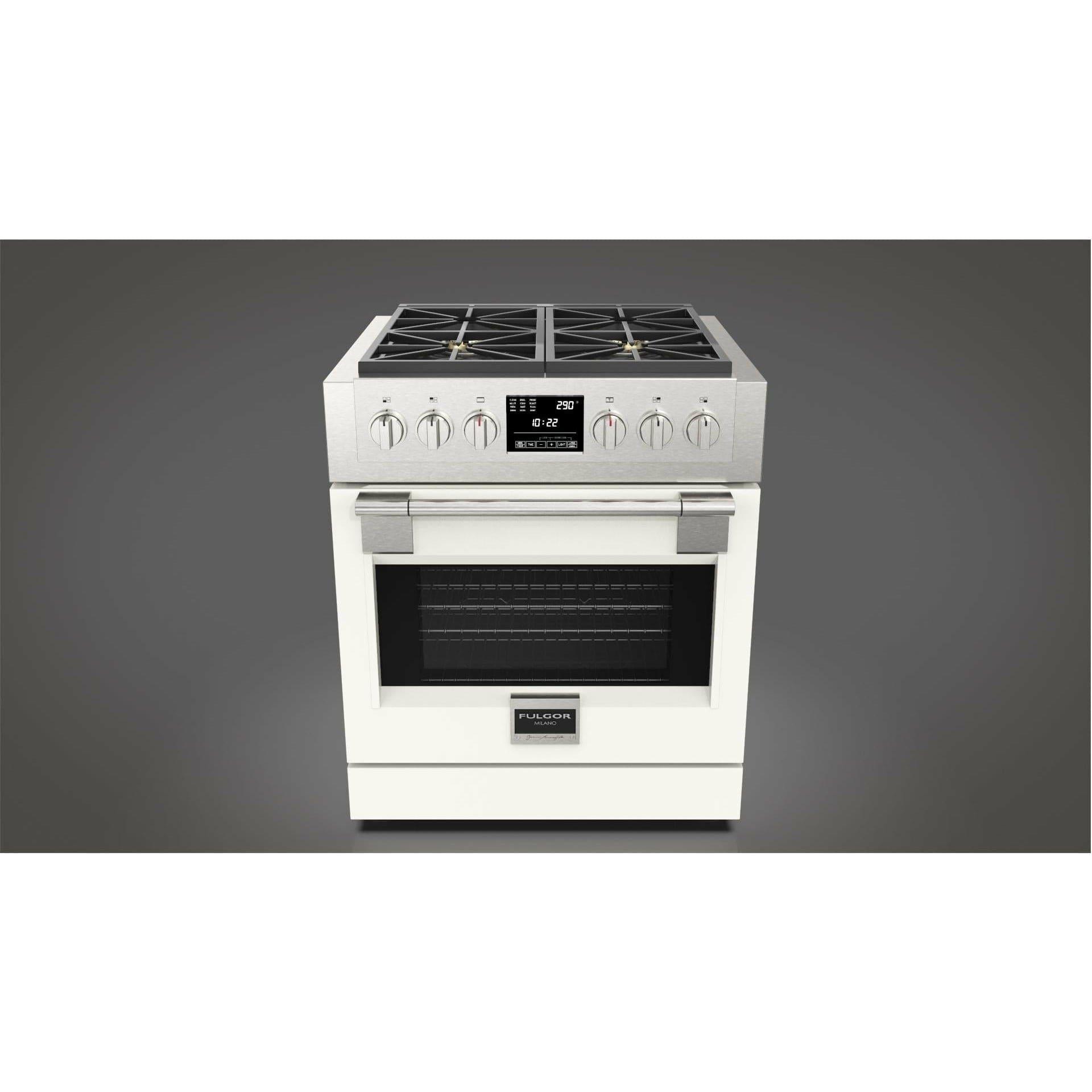 Fulgor Milano 30" Freestanding Dual Fuel Pro Range with 4 18,000-BTU Burners, Stainless Steel - F6PDF304S1 I Luxury Appliances Direct