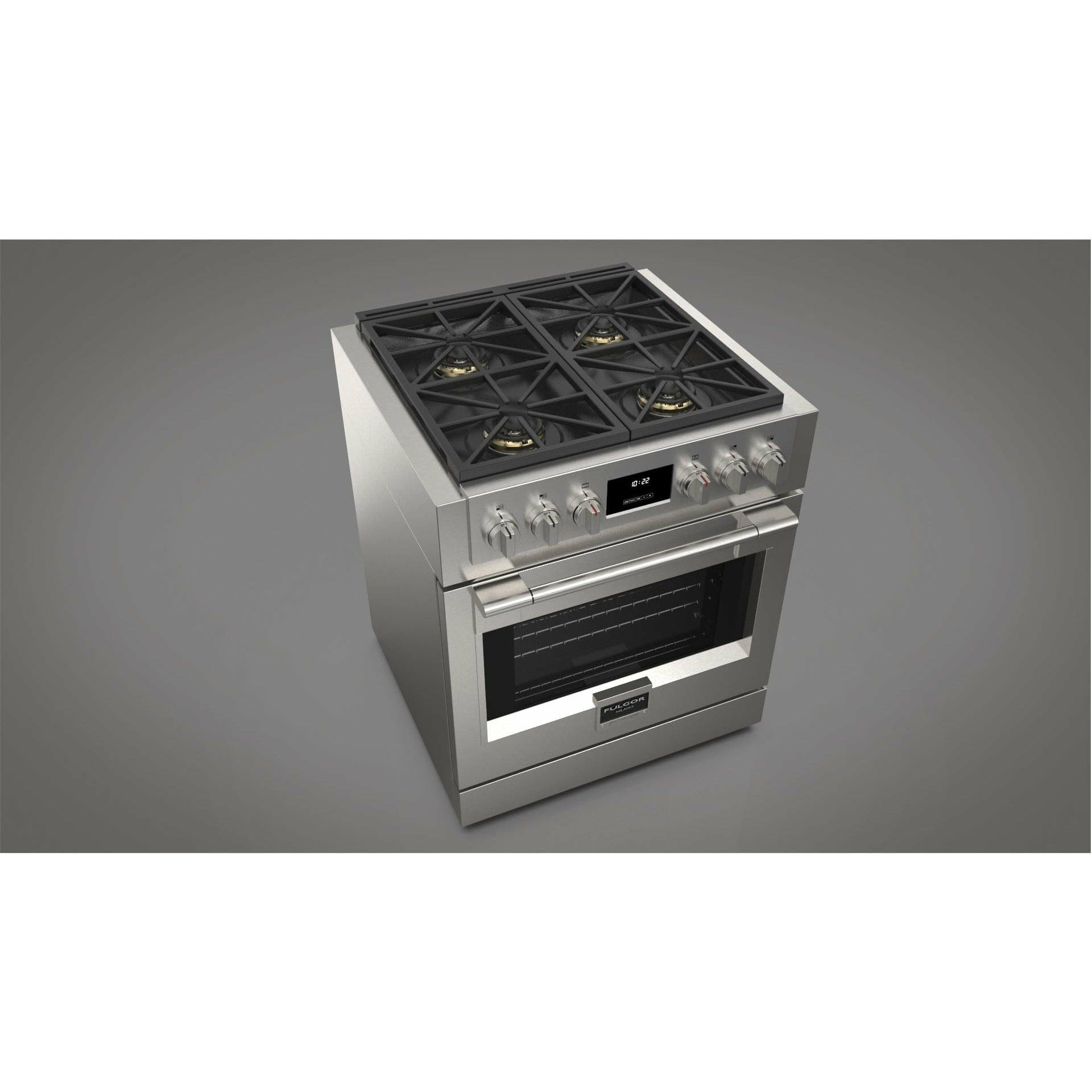 Fulgor Milano 30" Professional All Gas Range with 4 Dual-Flame Burners, 4.4 cu. ft. Capacity w/ Stainless Steel - F6PGR304S2 I Luxury Appliances Direct