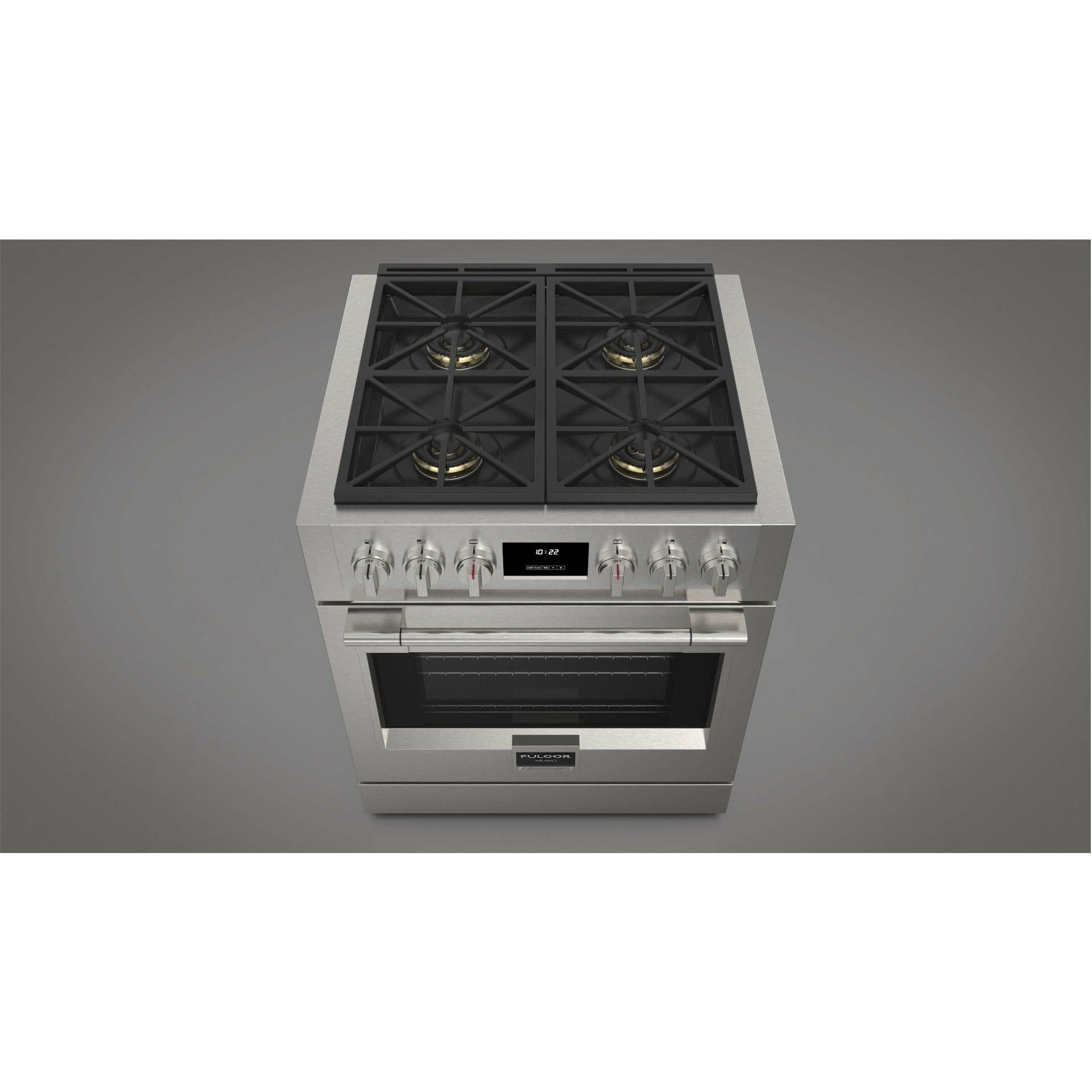 Fulgor Milano 30" Professional All Gas Range with 4 Dual-Flame Burners, 4.4 cu. ft. Capacity w/ Stainless Steel - F6PGR304S2 I Luxury Appliances Direct
