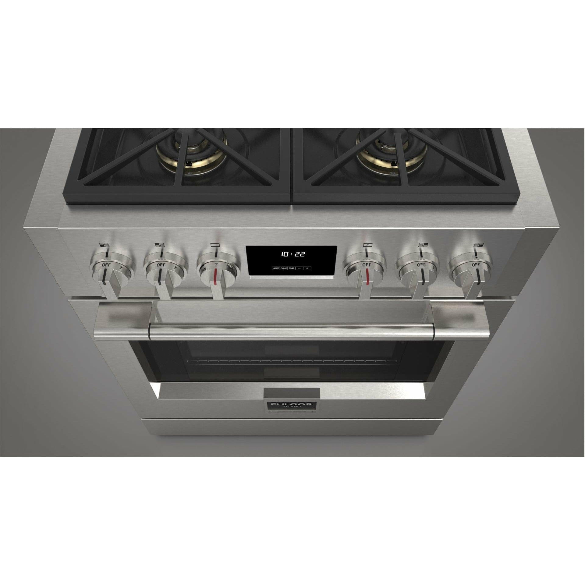 Fulgor Milano 30" Professional All Gas Range with 4 Dual-Flame Burners, 4.4 cu. ft. Capacity w/ Stainless Steel - F6PGR304S2 I Luxury Appliances Direct