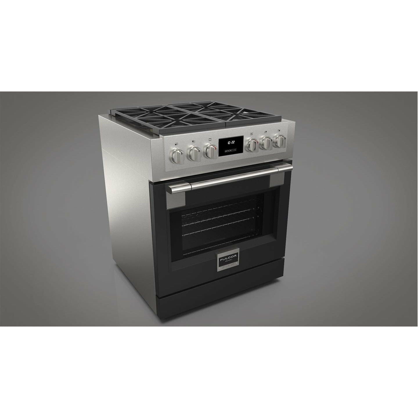 Fulgor Milano 30" Professional All Gas Range with 4 Dual-Flame Burners, 4.4 cu. ft. Capacity w/ Stainless Steel - F6PGR304S2 I Luxury Appliances Direct