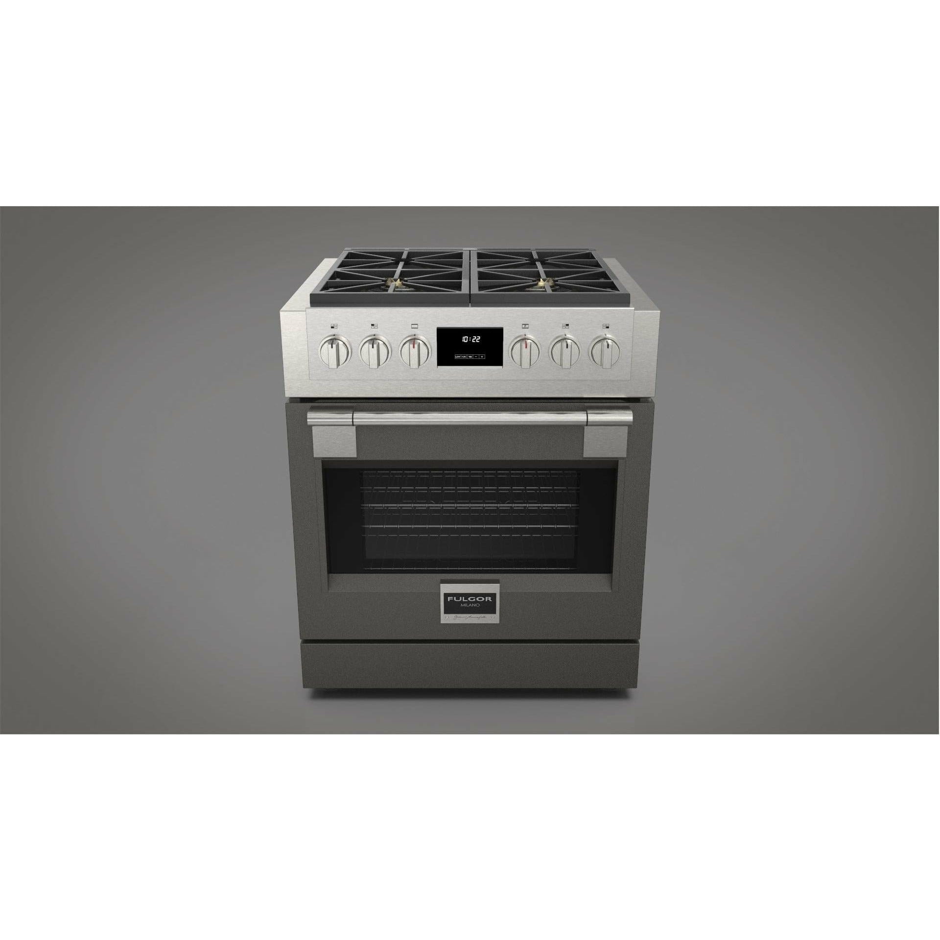 Fulgor Milano 30" Professional All Gas Range with 4 Dual-Flame Burners, 4.4 cu. ft. Capacity w/ Stainless Steel - F6PGR304S2 I Luxury Appliances Direct