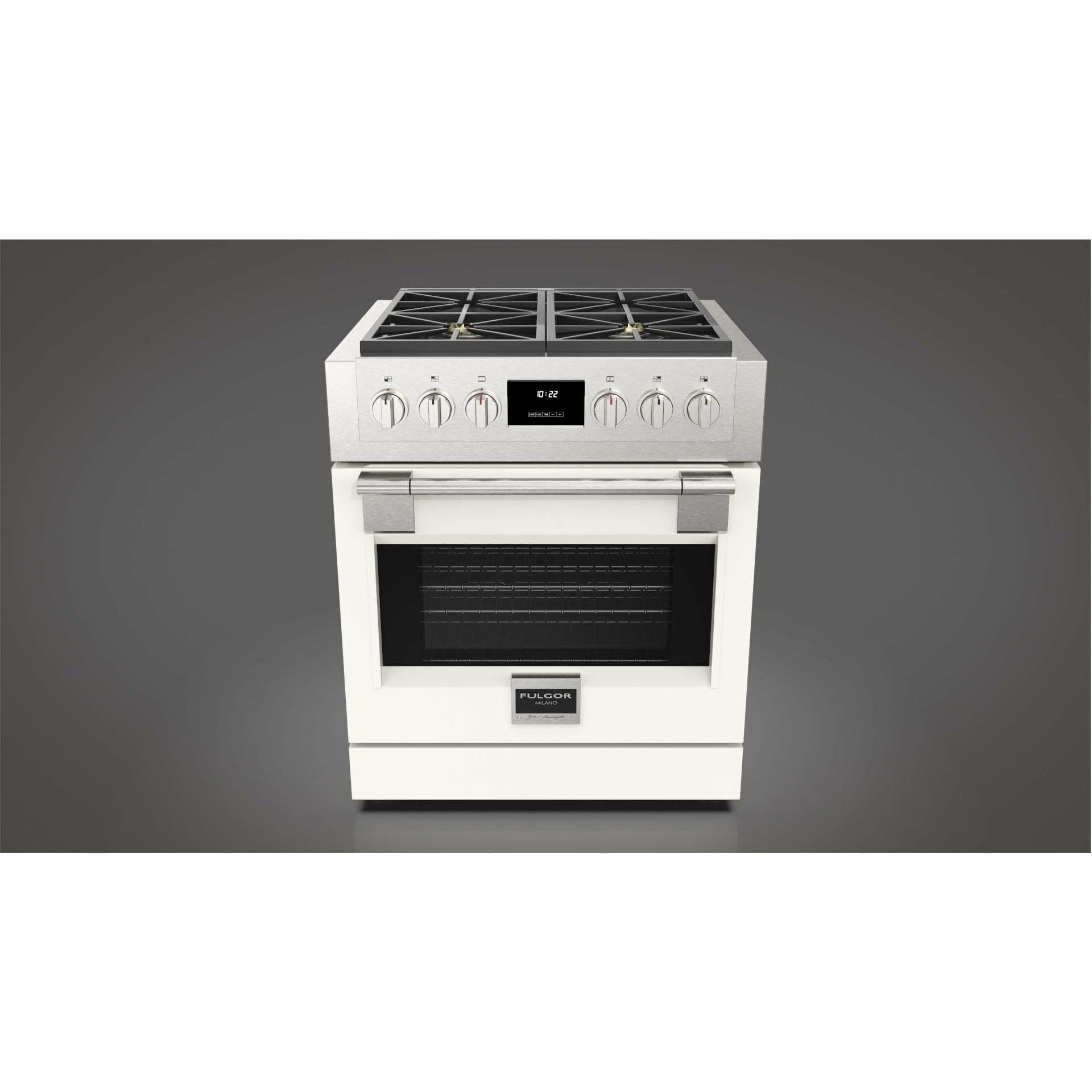 Fulgor Milano 30" Professional All Gas Range with 4 Dual-Flame Burners, 4.4 cu. ft. Capacity w/ Stainless Steel - F6PGR304S2 I Luxury Appliances Direct