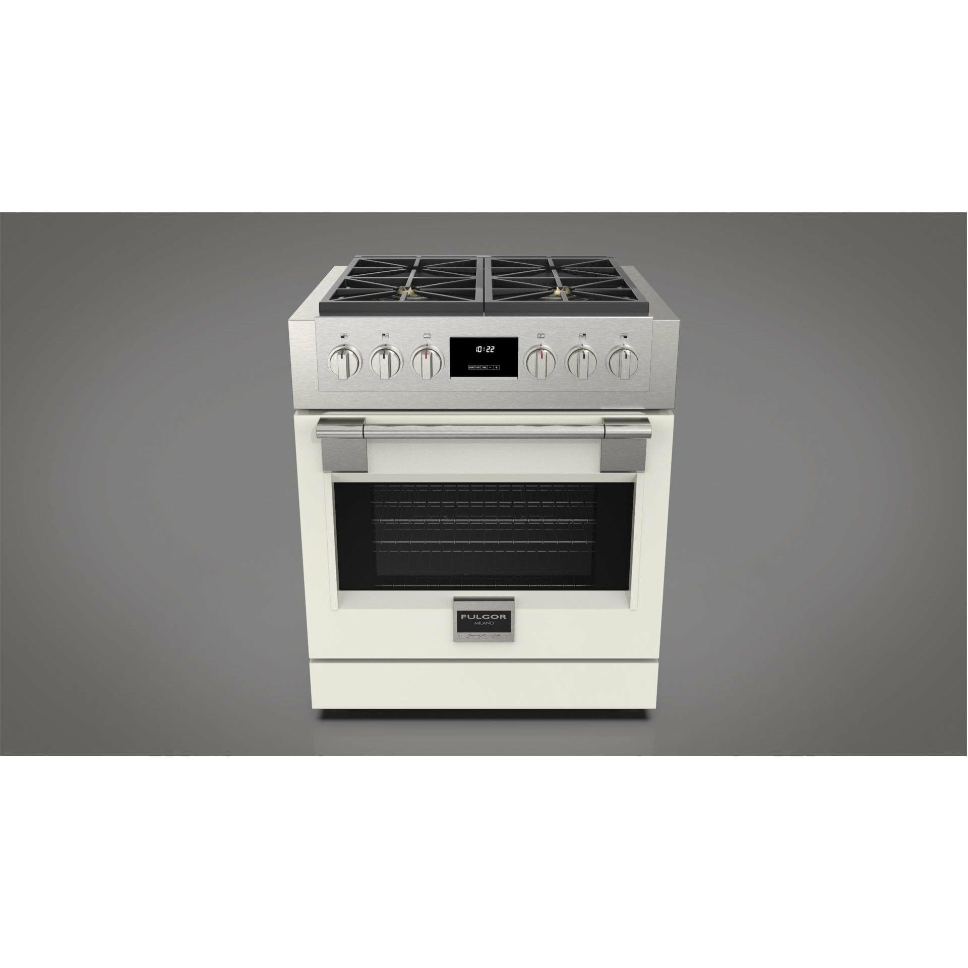 Fulgor Milano 30" Professional All Gas Range with 4 Dual-Flame Burners, 4.4 cu. ft. Capacity w/ Stainless Steel - F6PGR304S2 I Luxury Appliances Direct