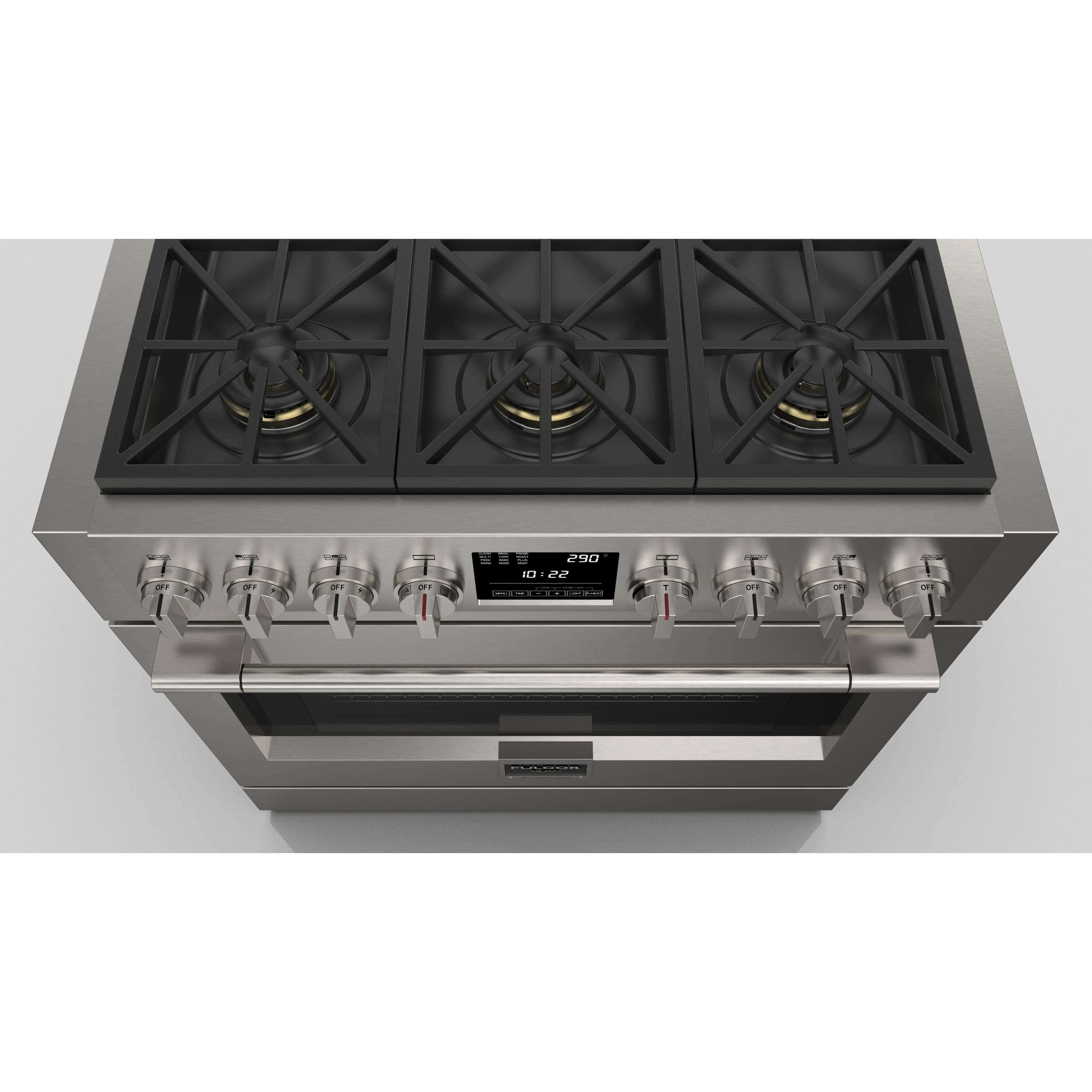 Fulgor Milano 36" Freestanding Dual Pro Fuel Range with Four 18,000 BTU Burners, Stainless Steel - F6PDF366S1 I Luxury Appliances Direct