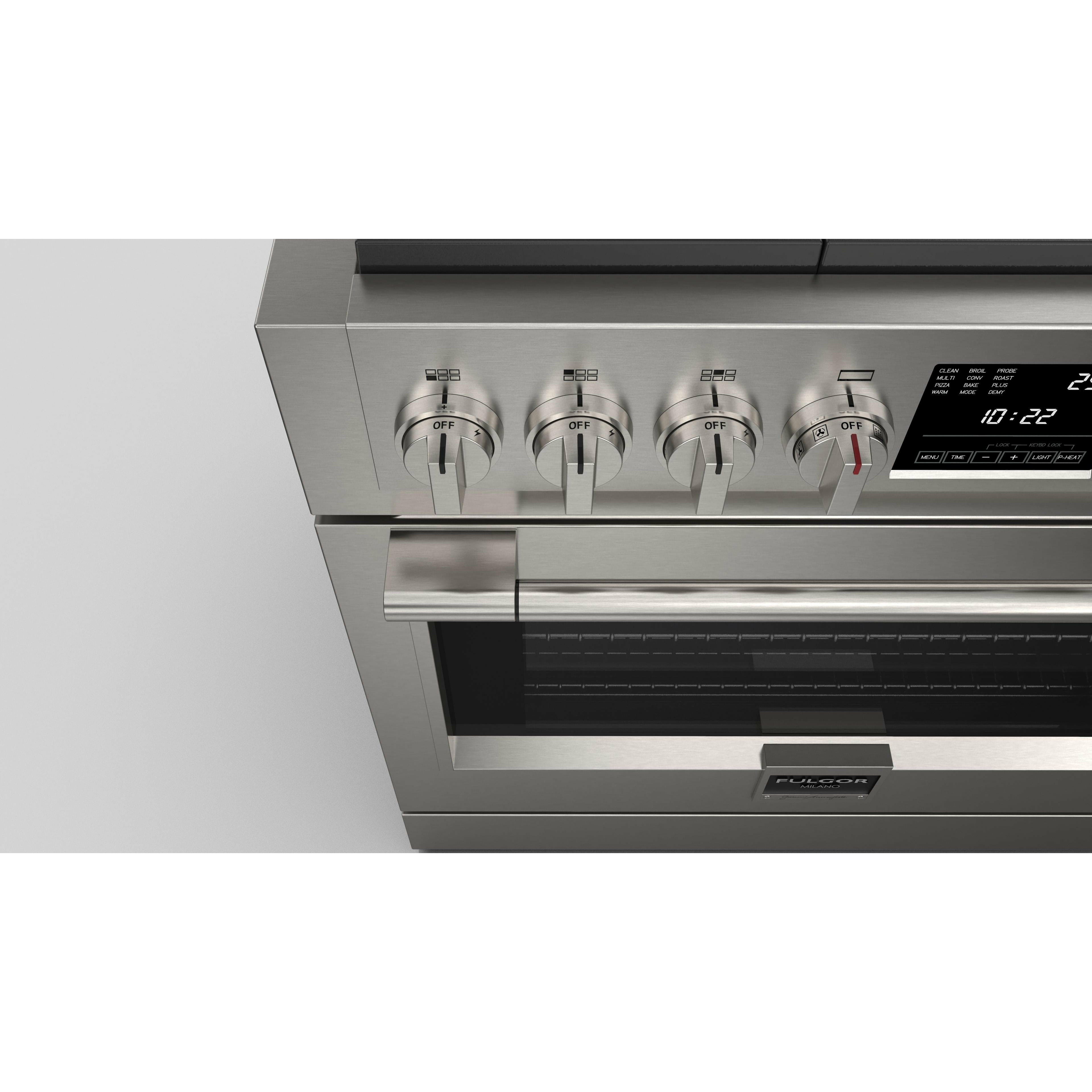 Fulgor Milano 36" Freestanding Dual Pro Fuel Range with Four 18,000 BTU Burners, Stainless Steel - F6PDF366S1 I Luxury Appliances Direct
