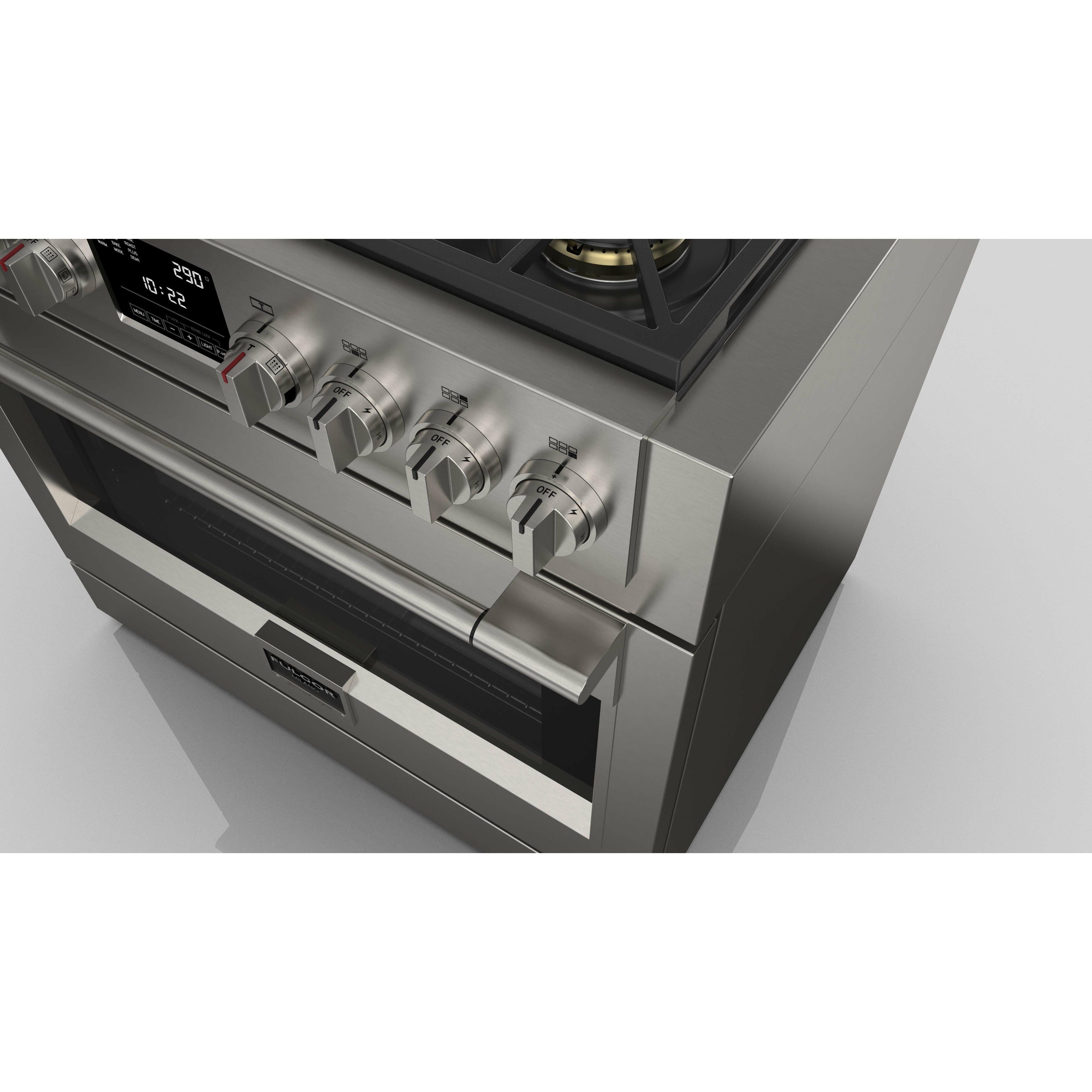 Fulgor Milano 36" Freestanding Dual Pro Fuel Range with Four 18,000 BTU Burners, Stainless Steel - F6PDF366S1 I Luxury Appliances Direct
