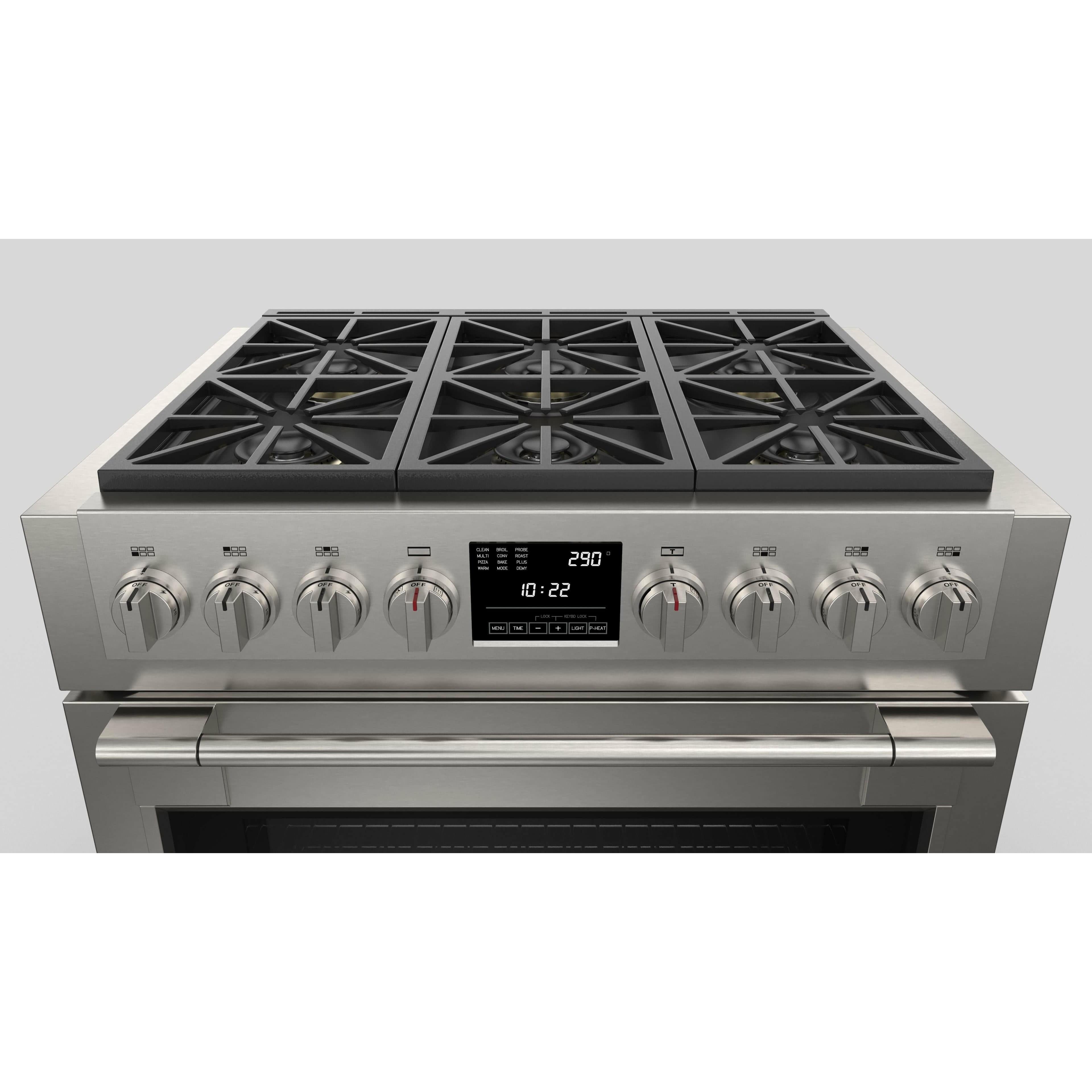 Fulgor Milano 36" Freestanding Dual Pro Fuel Range with Four 18,000 BTU Burners, Stainless Steel - F6PDF366S1 I Luxury Appliances Direct