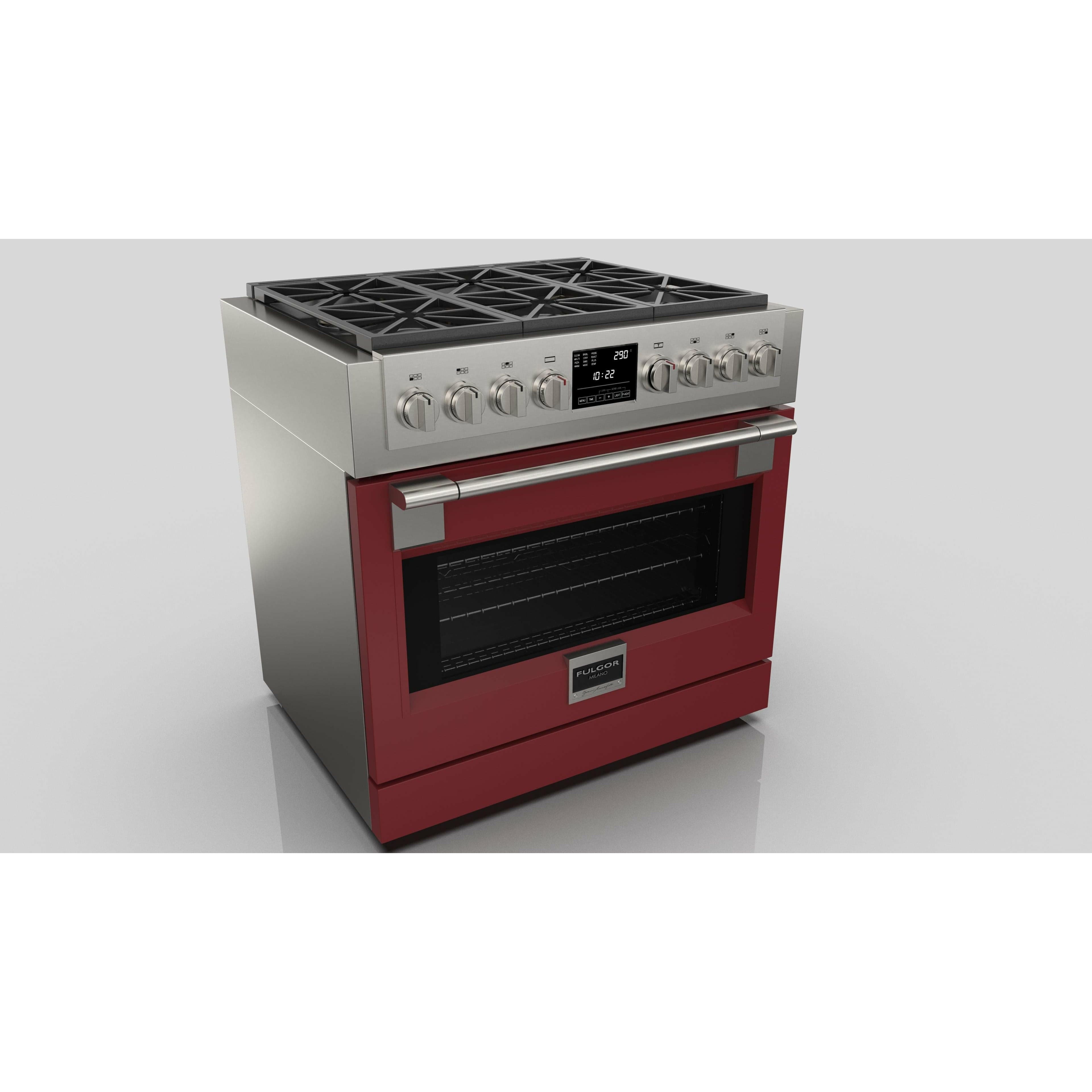 Fulgor Milano 36" Freestanding Dual Pro Fuel Range with Four 18,000 BTU Burners, Stainless Steel - F6PDF366S1 I Luxury Appliances Direct