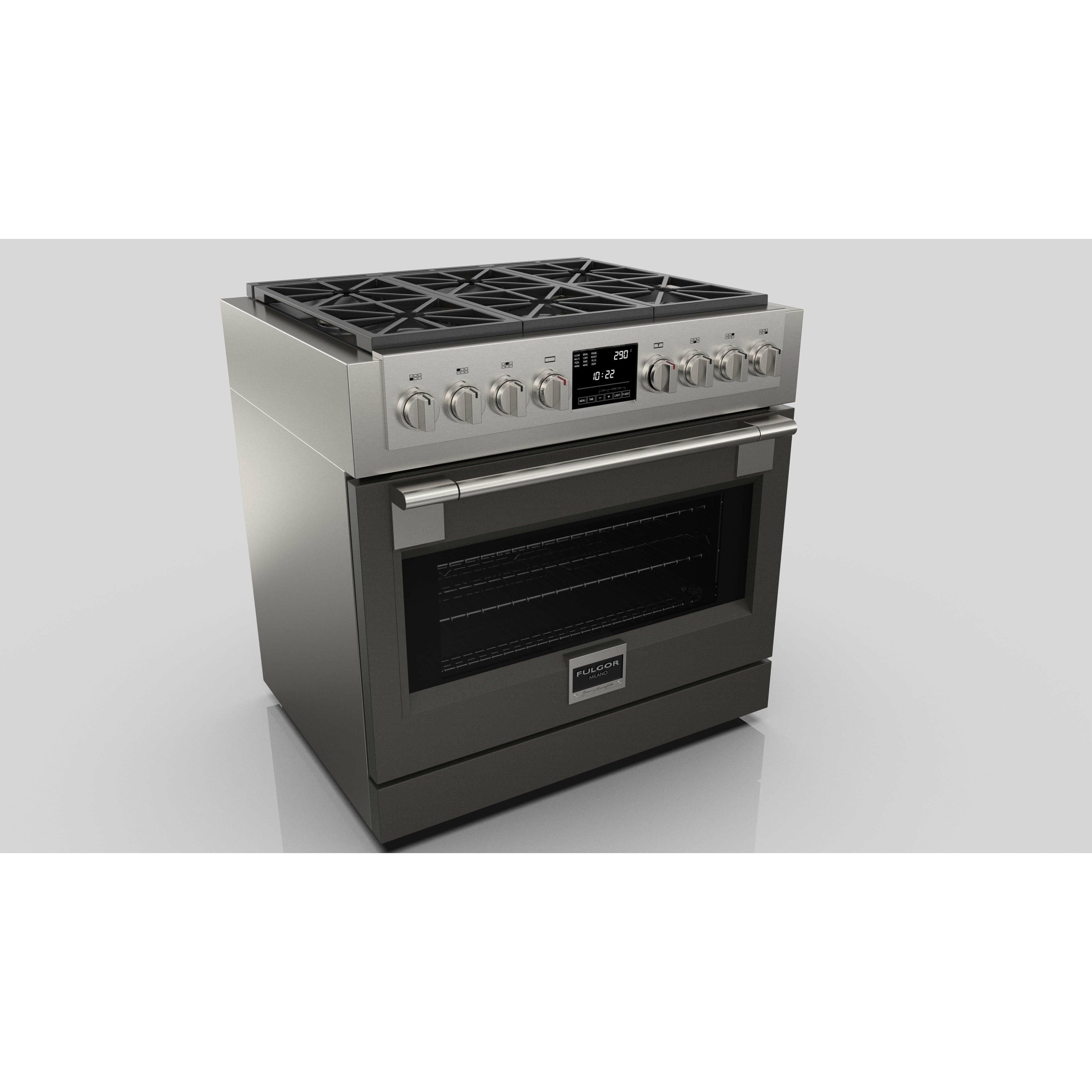 Fulgor Milano 36" Freestanding Dual Pro Fuel Range with Four 18,000 BTU Burners, Stainless Steel - F6PDF366S1 I Luxury Appliances Direct