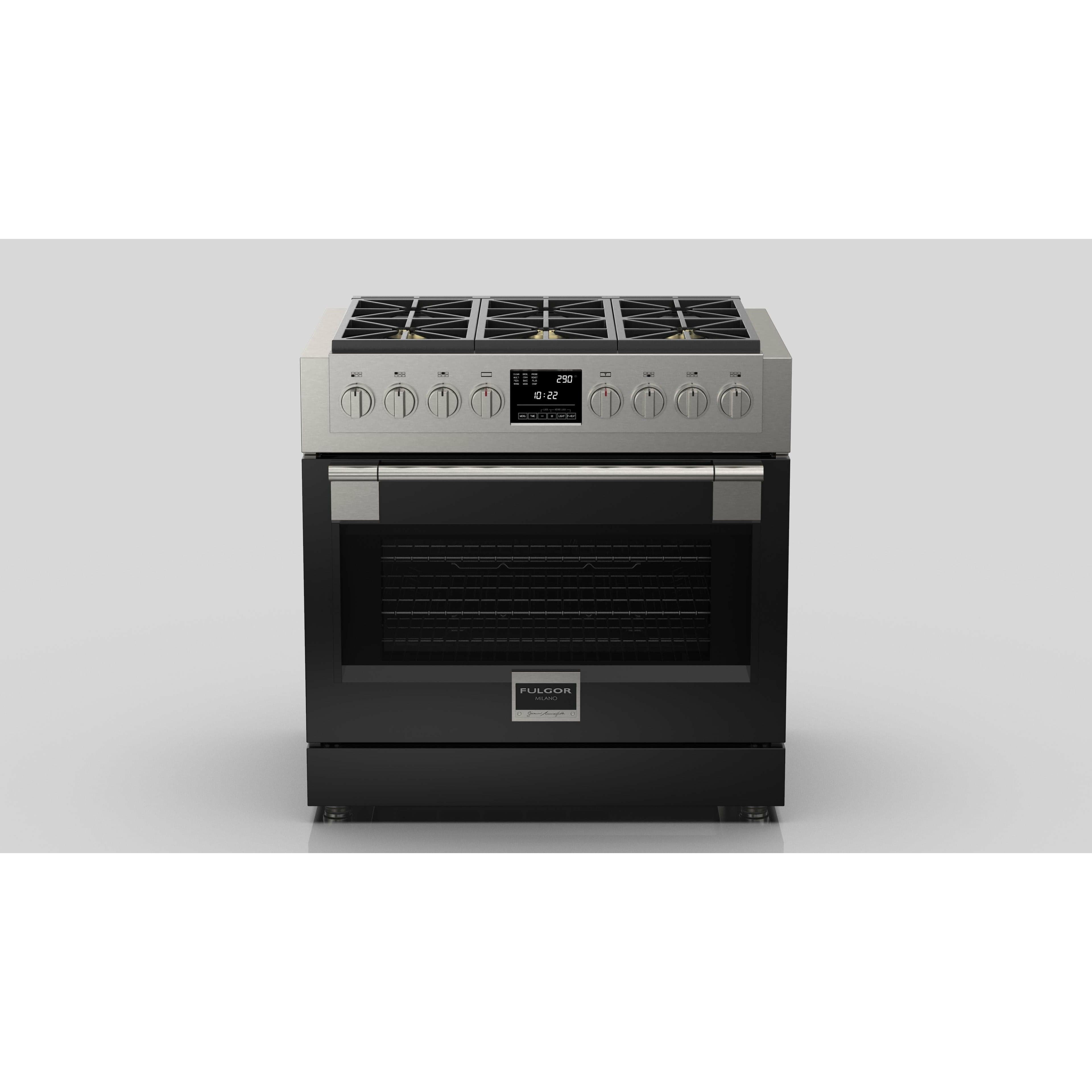 Fulgor Milano 36" Freestanding Dual Pro Fuel Range with Four 18,000 BTU Burners, Stainless Steel - F6PDF366S1 I Luxury Appliances Direct