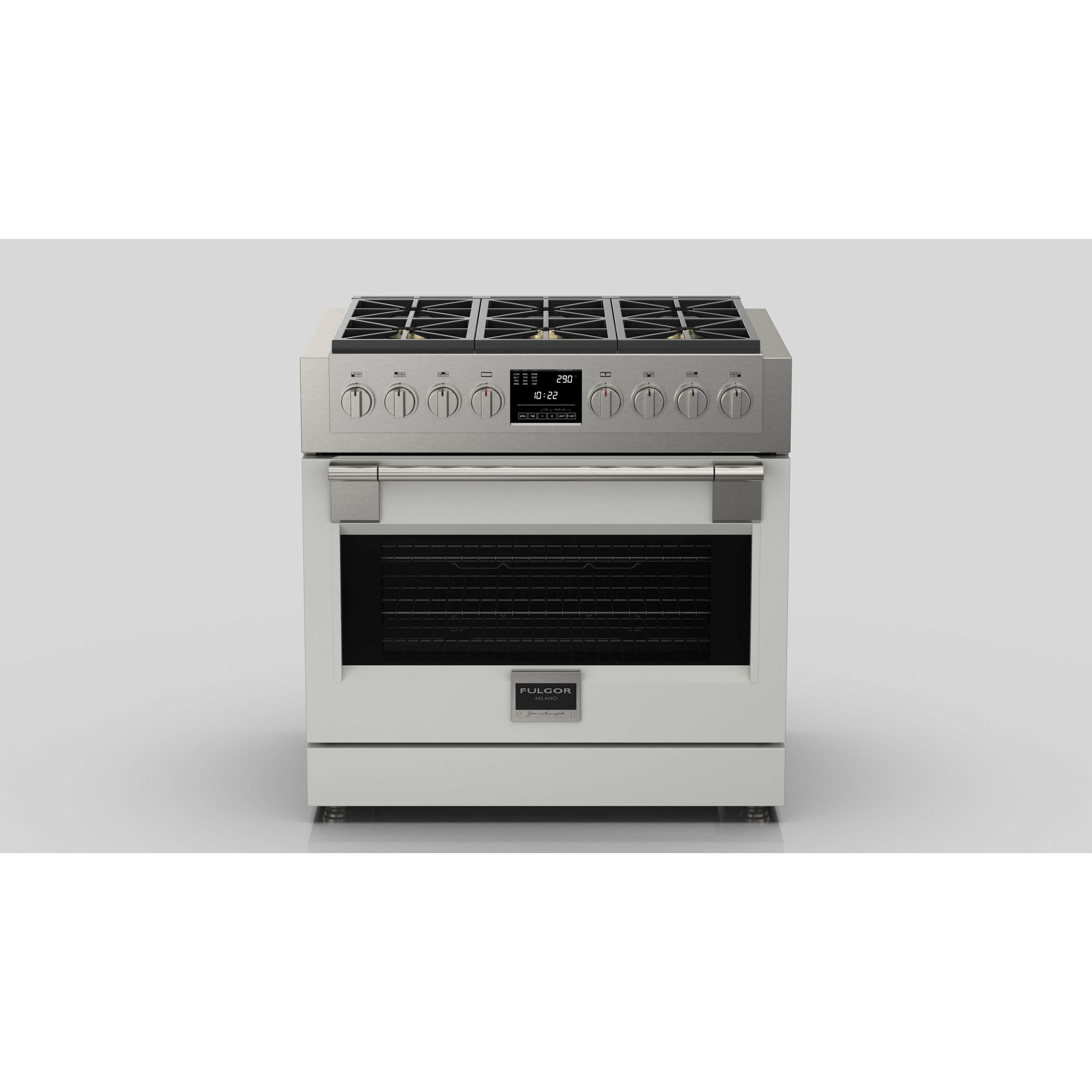 Fulgor Milano 36" Freestanding Dual Pro Fuel Range with Four 18,000 BTU Burners, Stainless Steel - F6PDF366S1 I Luxury Appliances Direct