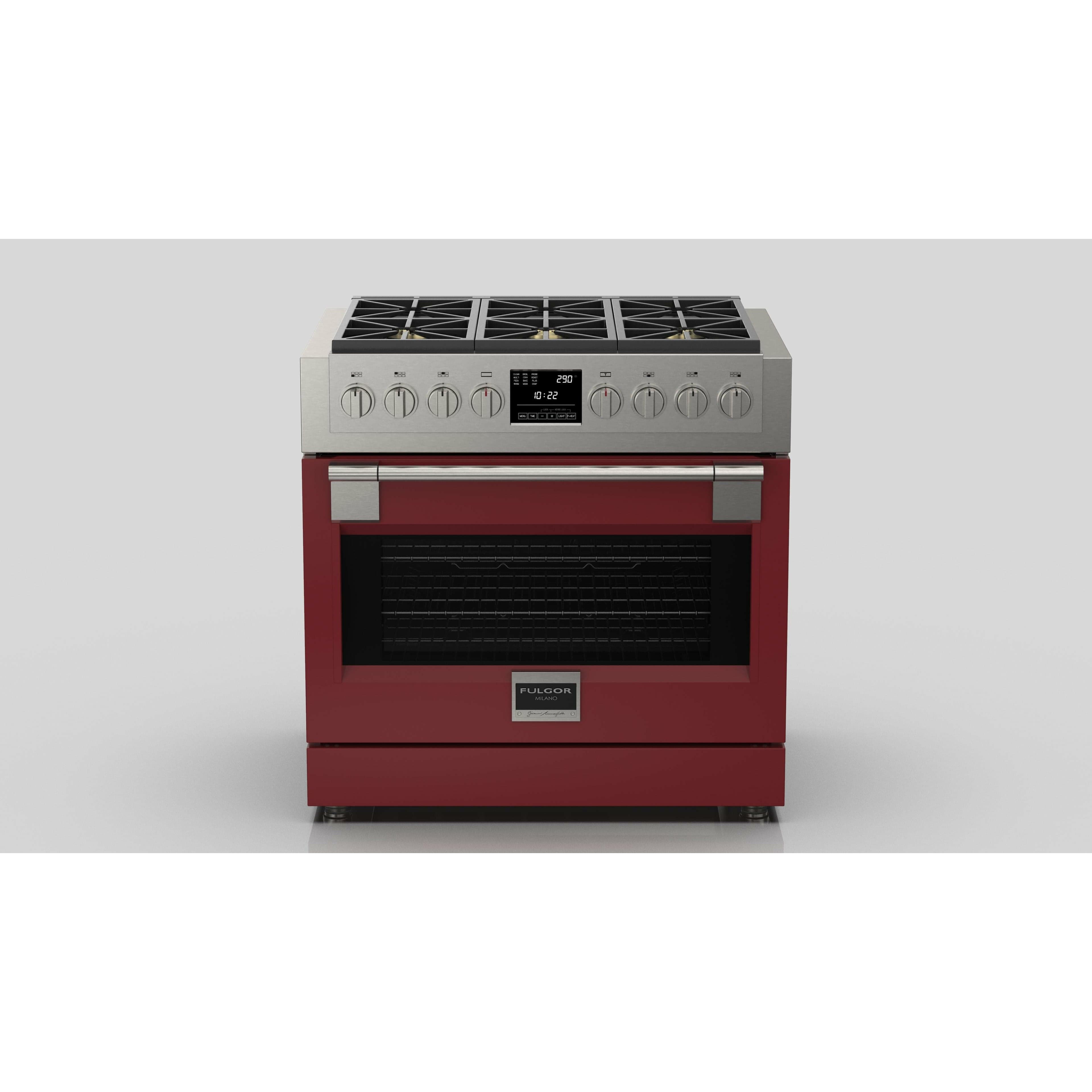 Fulgor Milano 36" Freestanding Dual Pro Fuel Range with Four 18,000 BTU Burners, Stainless Steel - F6PDF366S1 I Luxury Appliances Direct