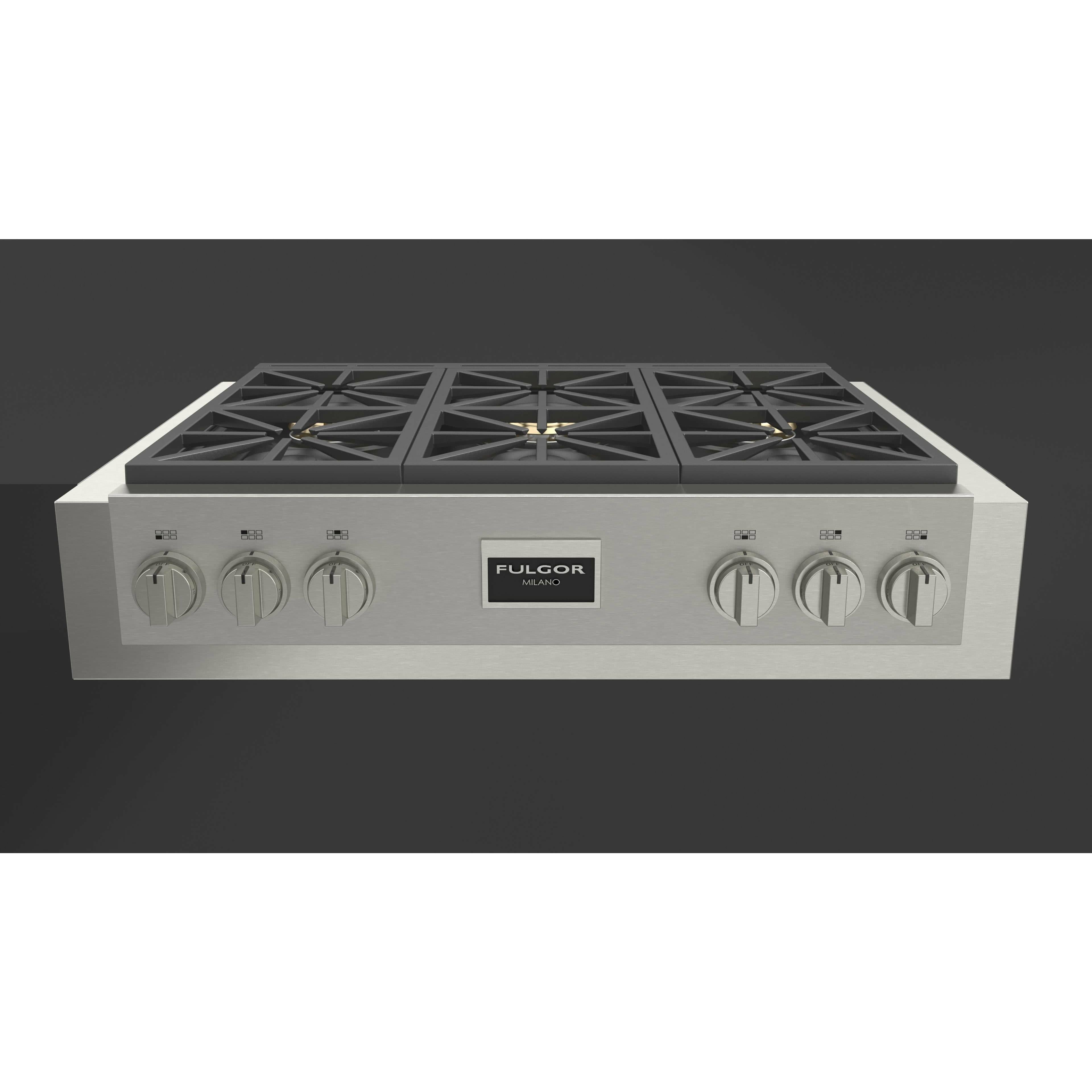 Fulgor Milano 36" Gas Rangetop with 6 Sealed Dual Flame 18,000 BTU Burners, Stainless Steel - F6GRT366S1 I Luxury Appliances Direct