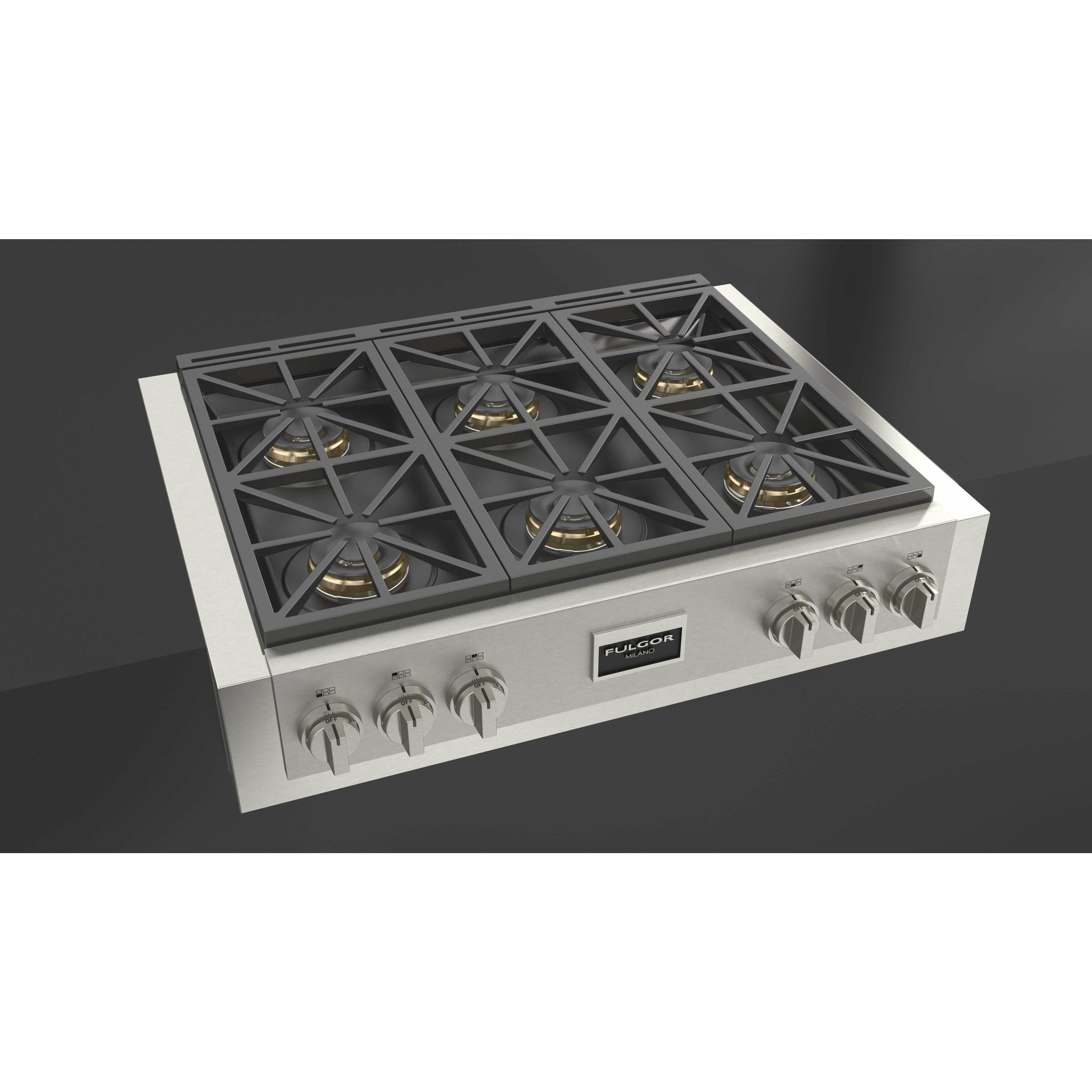 Fulgor Milano 36" Gas Rangetop with 6 Sealed Dual Flame 18,000 BTU Burners, Stainless Steel - F6GRT366S1 I Luxury Appliances Direct