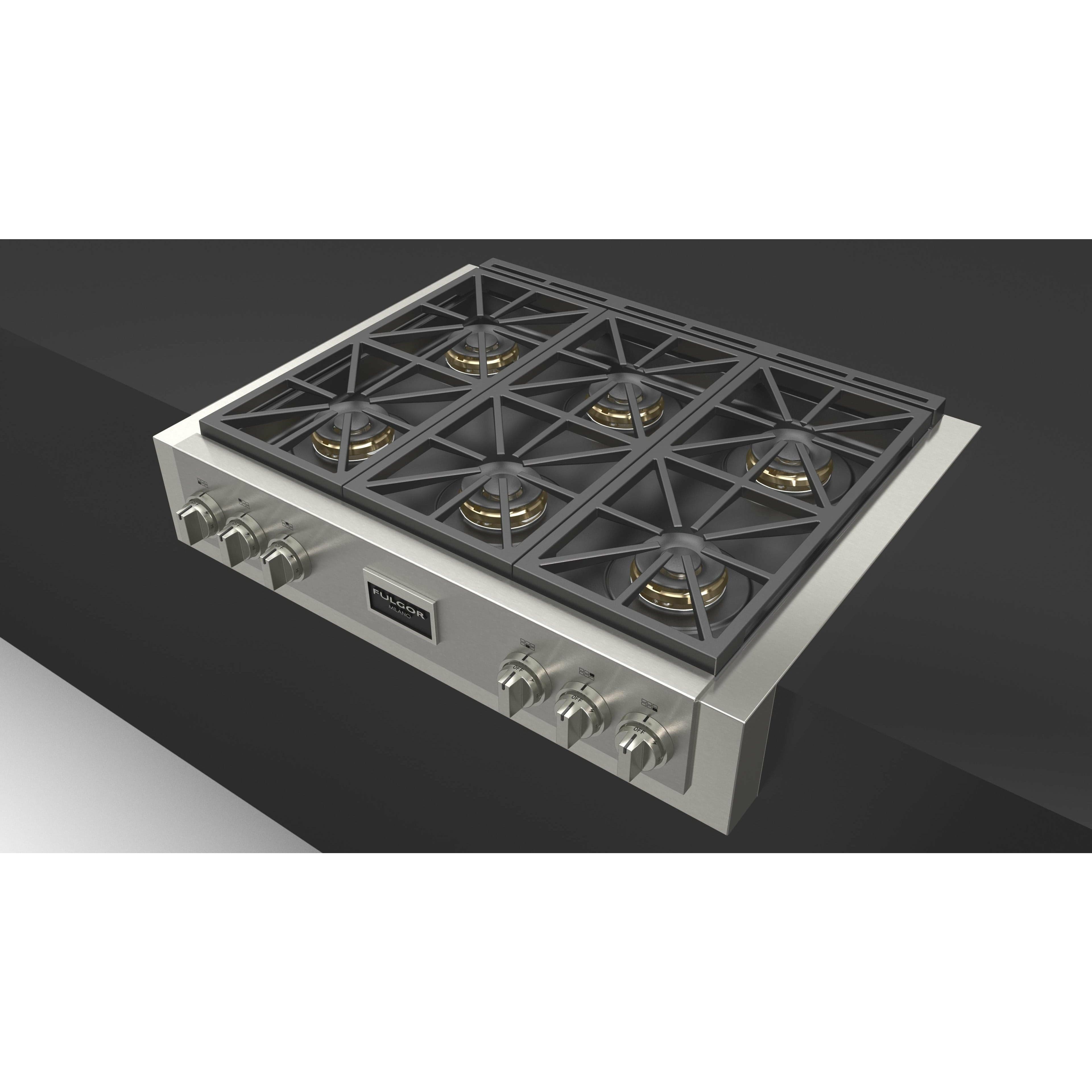 Fulgor Milano 36" Gas Rangetop with 6 Sealed Dual Flame 18,000 BTU Burners, Stainless Steel - F6GRT366S1 I Luxury Appliances Direct