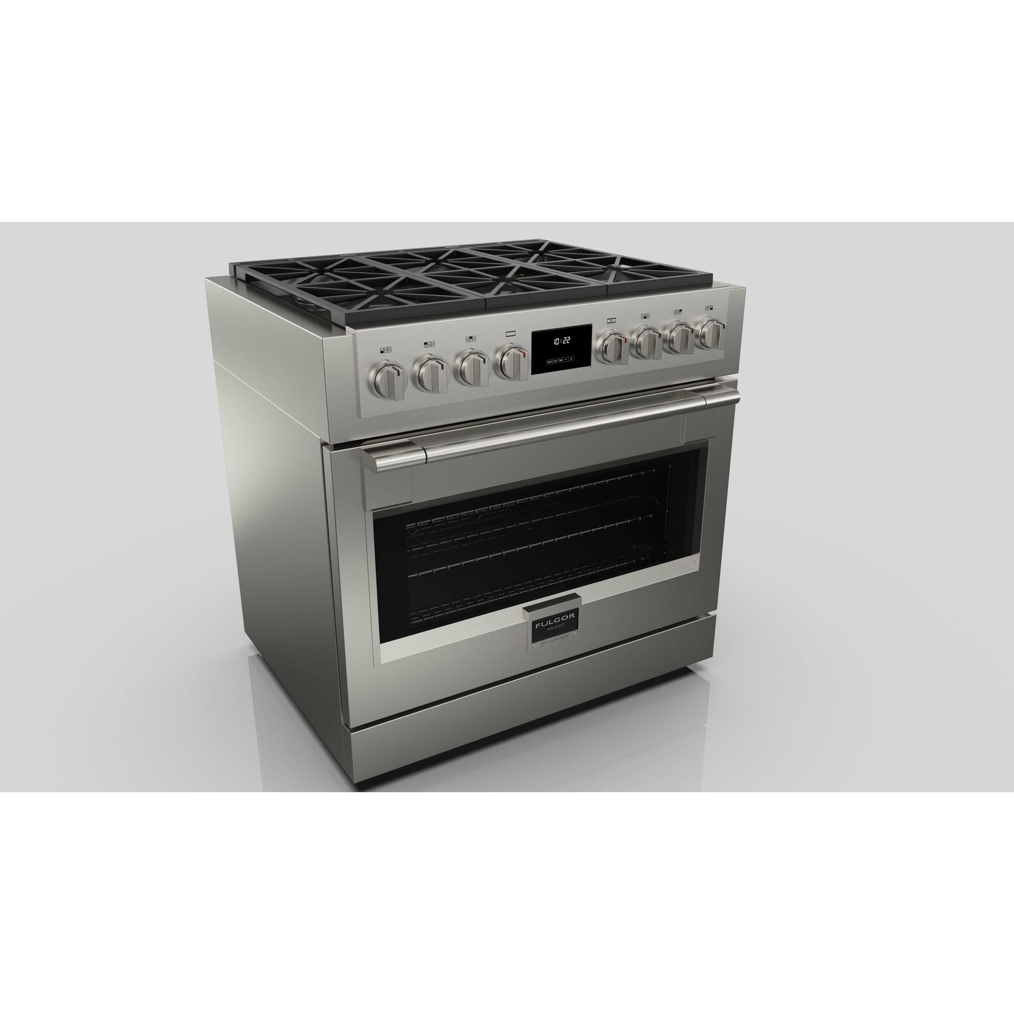 Fulgor Milano 36" Professional Gas Range with 6 Dual-Flame Burners, 5.7 cu. ft. Capacity, Stainless Steel - F6PGR366S2 I Luxury Appliances Direct