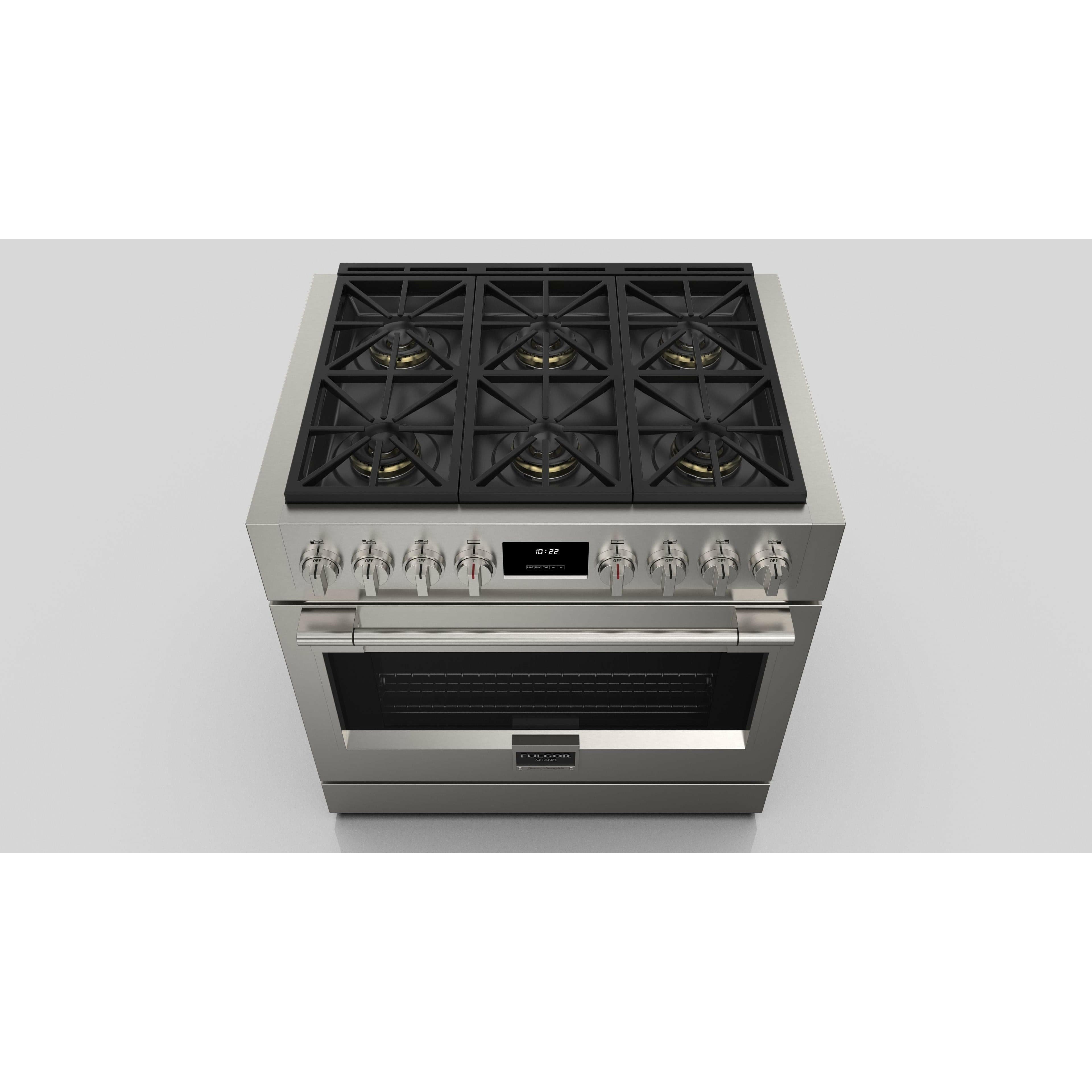 Fulgor Milano 36" Professional Gas Range with 6 Dual-Flame Burners, 5.7 cu. ft. Capacity, Stainless Steel - F6PGR366S2 I Luxury Appliances Direct