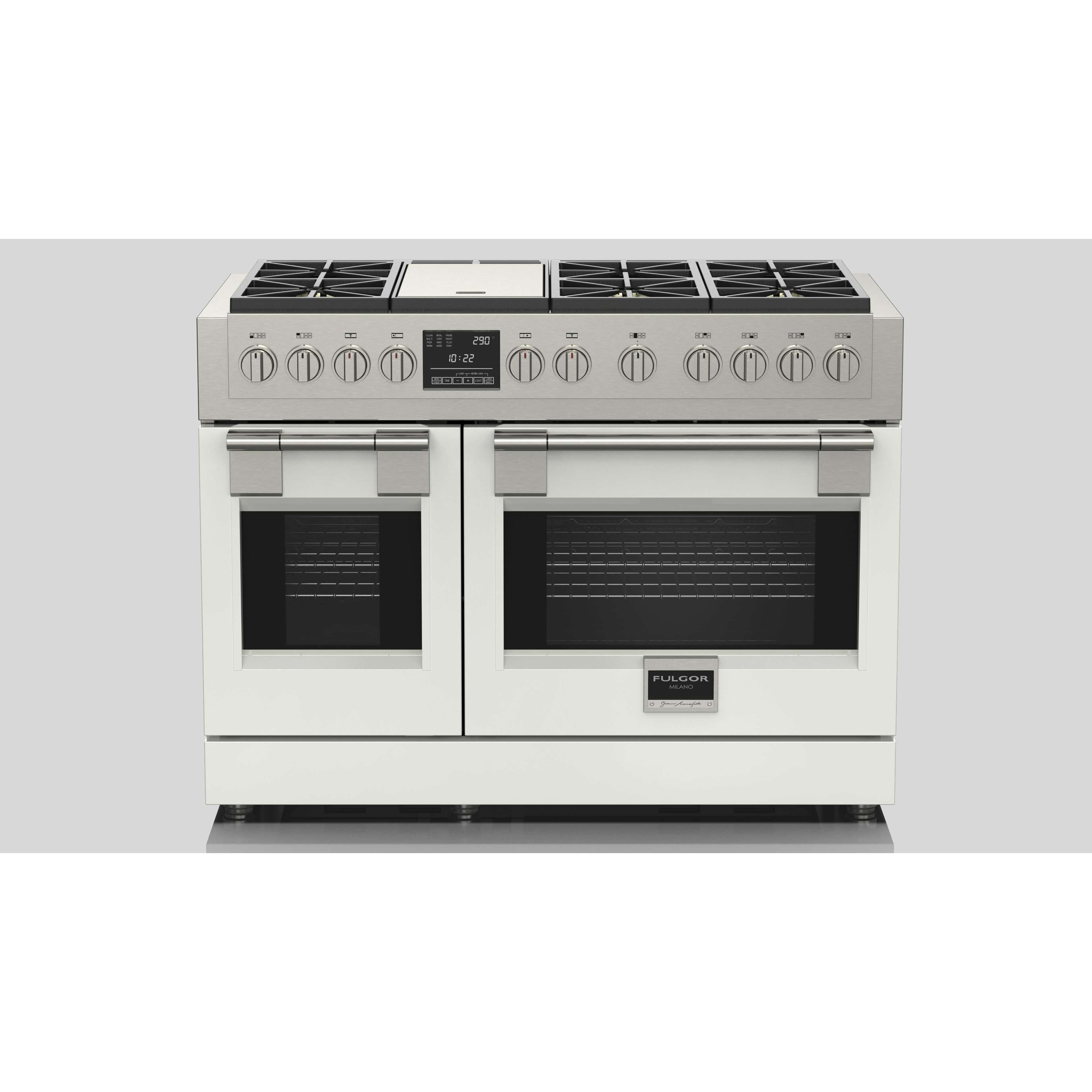 Fulgor Milano 48" Dual Fuel Professional Range with 6 Dual Flame Burners, 6.5 Cu. Ft. Total Capacity Stainless Steel - F6PDF486GS1 I Luxury Appliances Direct