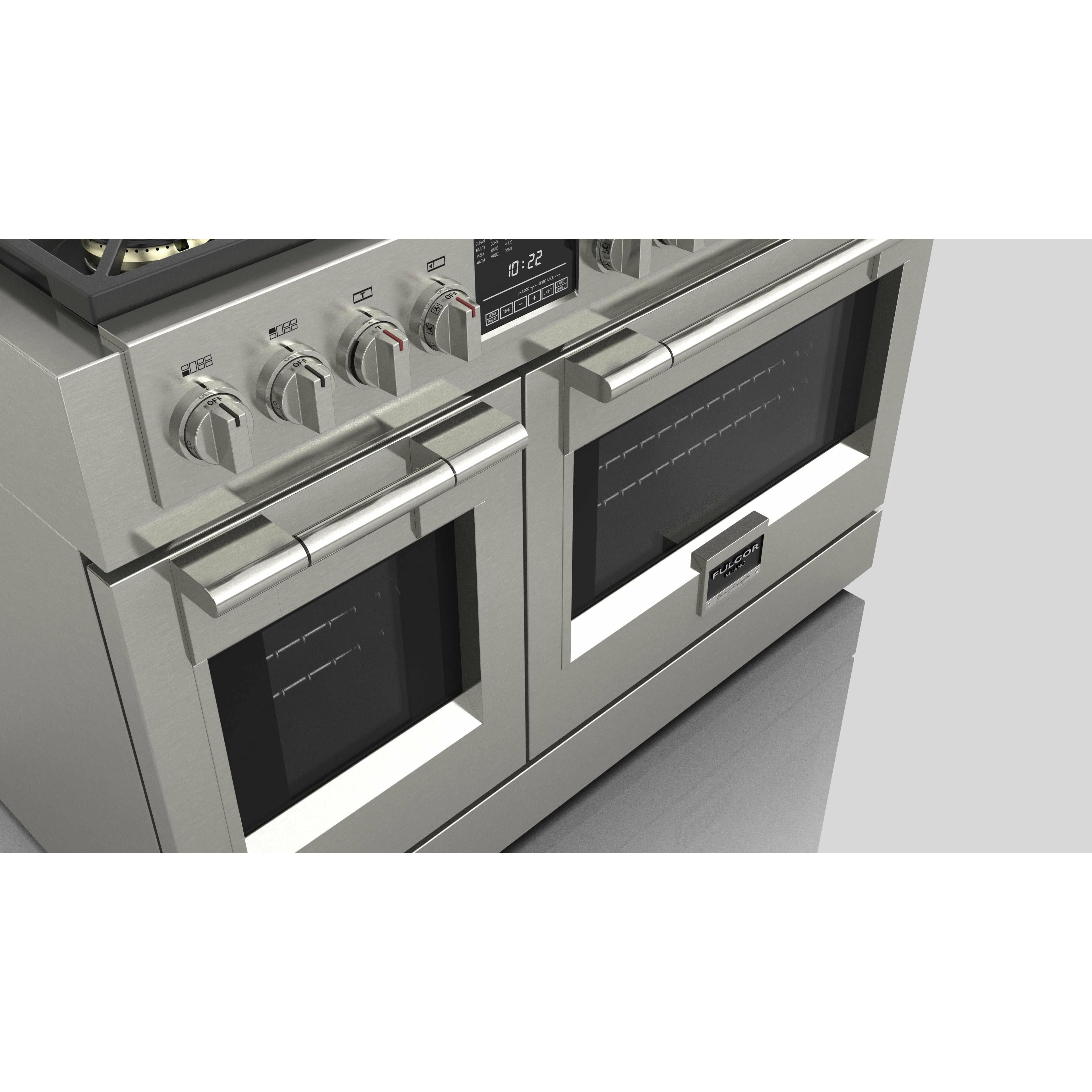 Fulgor Milano 48" Dual Fuel Professional Range with 6 Dual Flame Burners, 6.5 Cu. Ft. Total Capacity Stainless Steel - F6PDF486GS1 I Luxury Appliances Direct