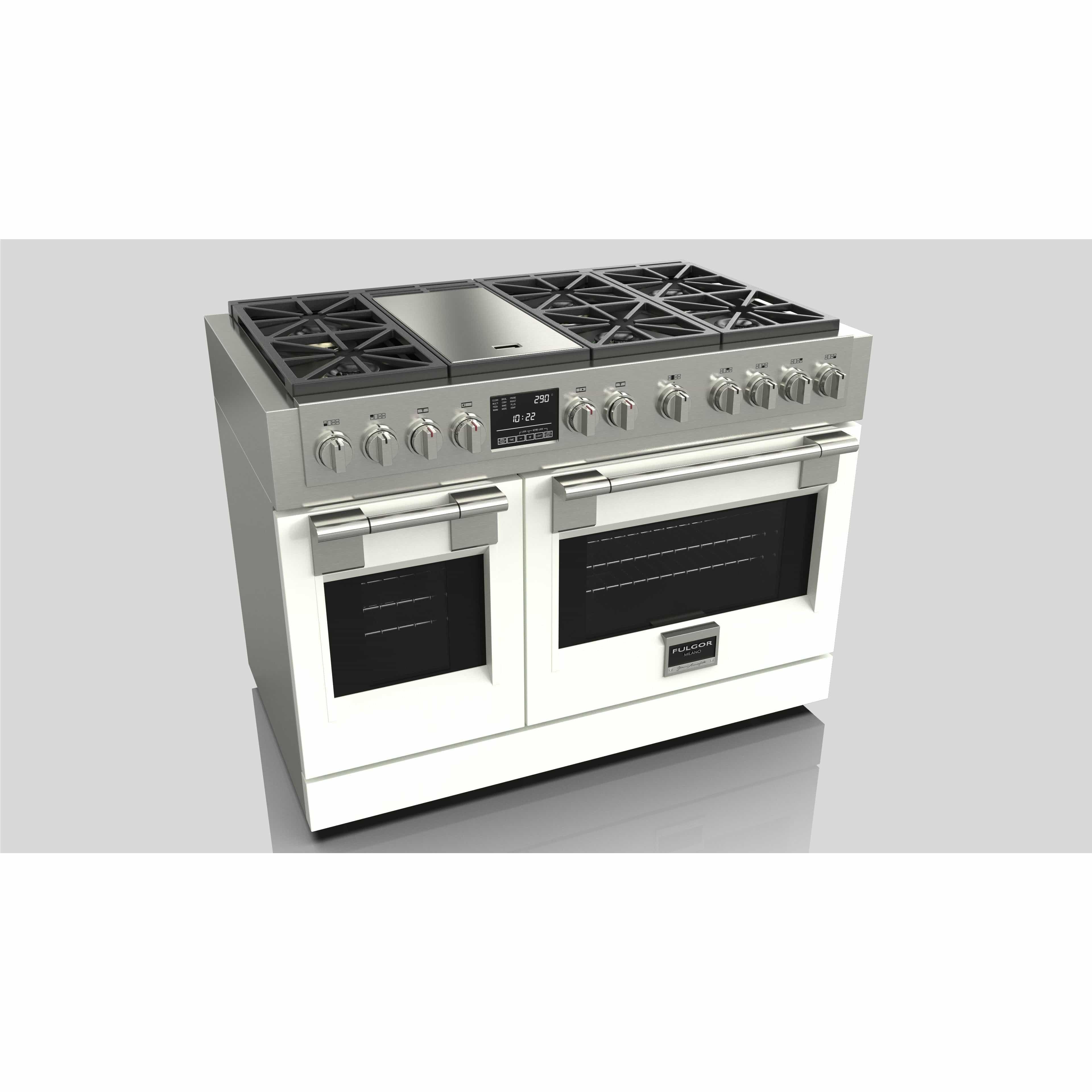 Fulgor Milano 48" Dual Fuel Professional Range with 6 Dual Flame Burners, 6.5 Cu. Ft. Total Capacity Stainless Steel - F6PDF486GS1 I Luxury Appliances Direct