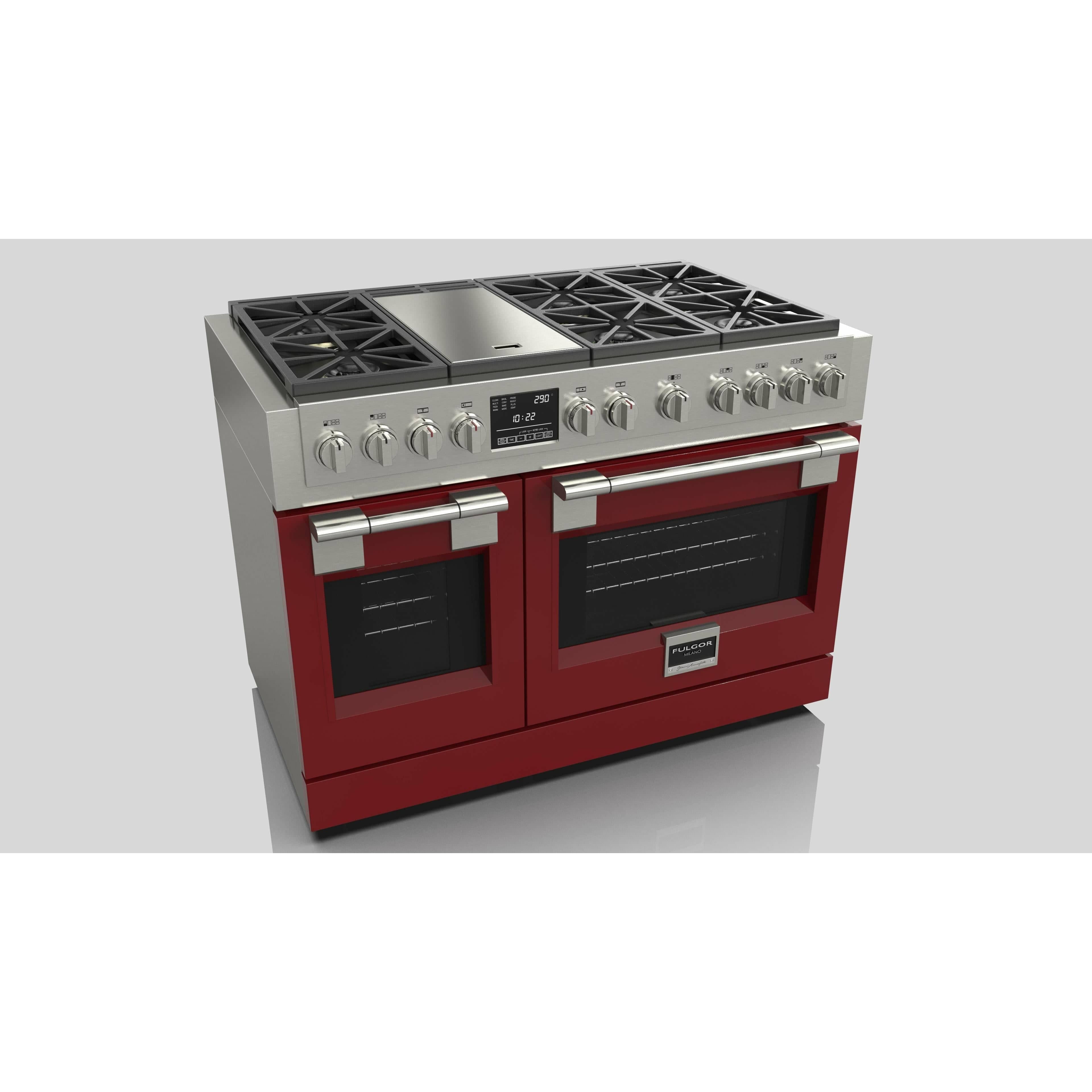 Fulgor Milano 48" Dual Fuel Professional Range with 6 Dual Flame Burners, 6.5 Cu. Ft. Total Capacity Stainless Steel - F6PDF486GS1 I Luxury Appliances Direct