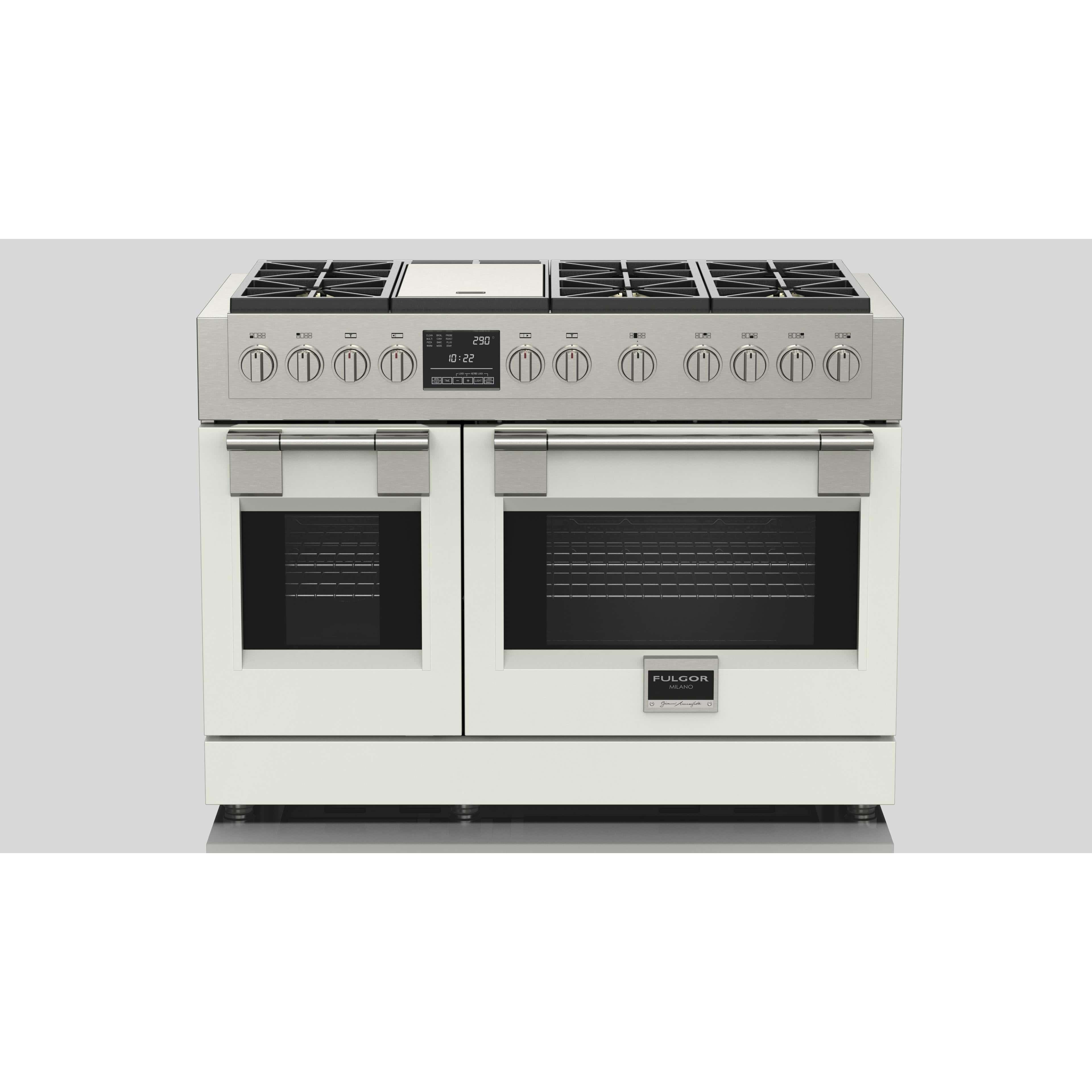 Fulgor Milano 48" Dual Fuel Professional Range with 6 Dual Flame Burners, 6.5 Cu. Ft. Total Capacity Stainless Steel - F6PDF486GS1 I Luxury Appliances Direct