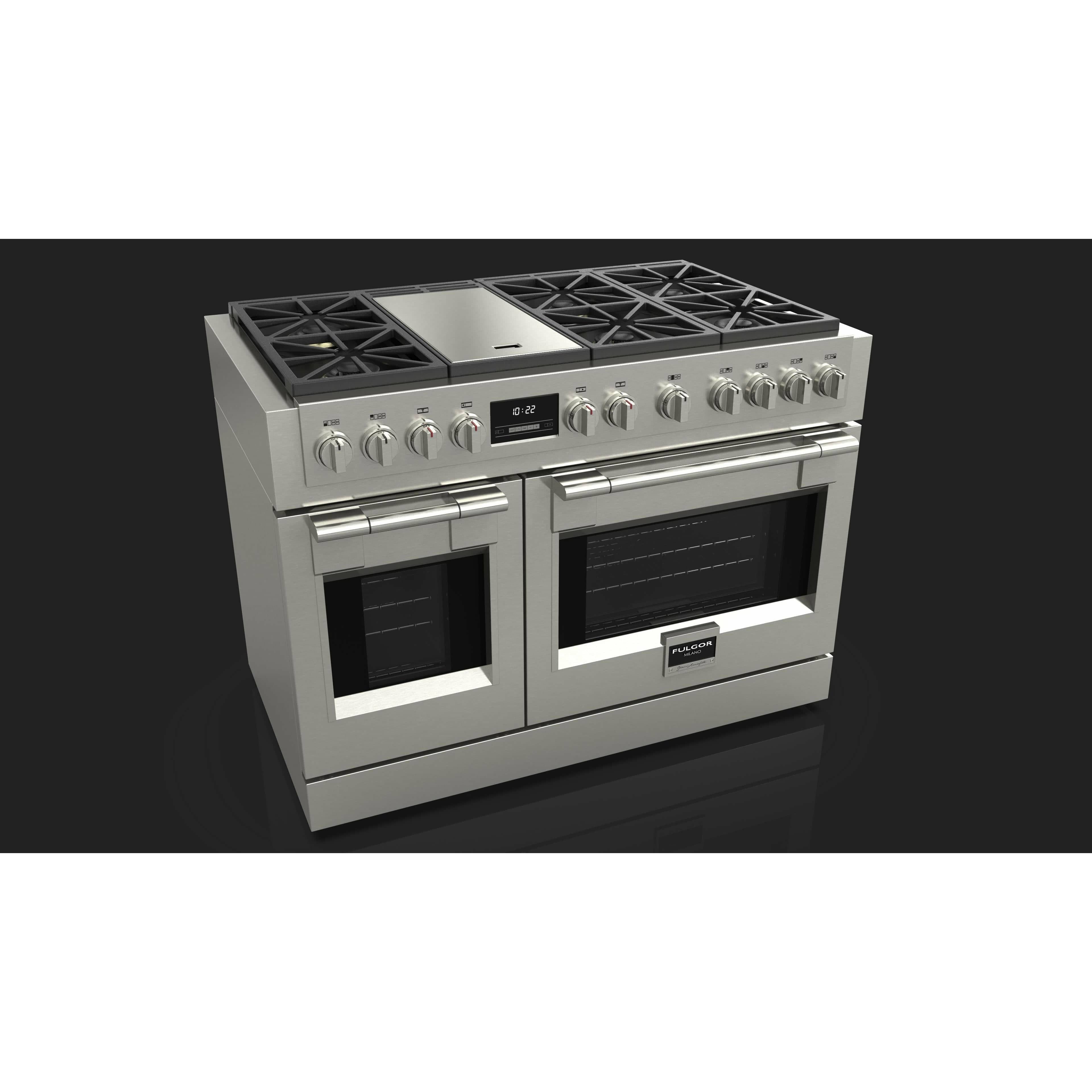 Fulgor Milano 48" Freestanding Professional All Gas Range with 6 Dual Flame Sealed Burners, Stainless Steel - F6PGR486GS2 I Luxury Appliances Direct