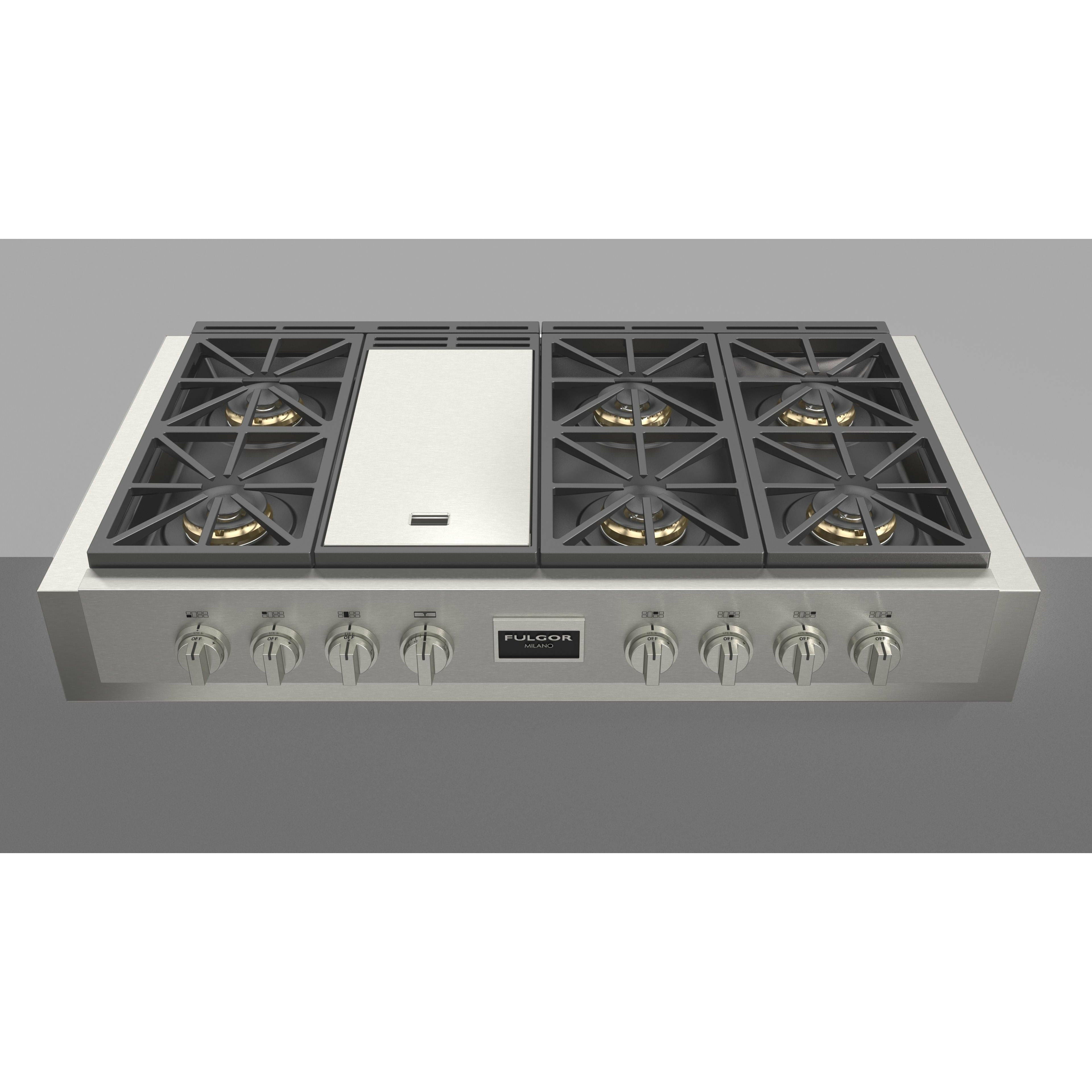 Fulgor Milano 48" Gas Rangetop with 6 Sealed Burners, Stainless Steel - F6GRT486GS1 I Luxury Appliances Direct