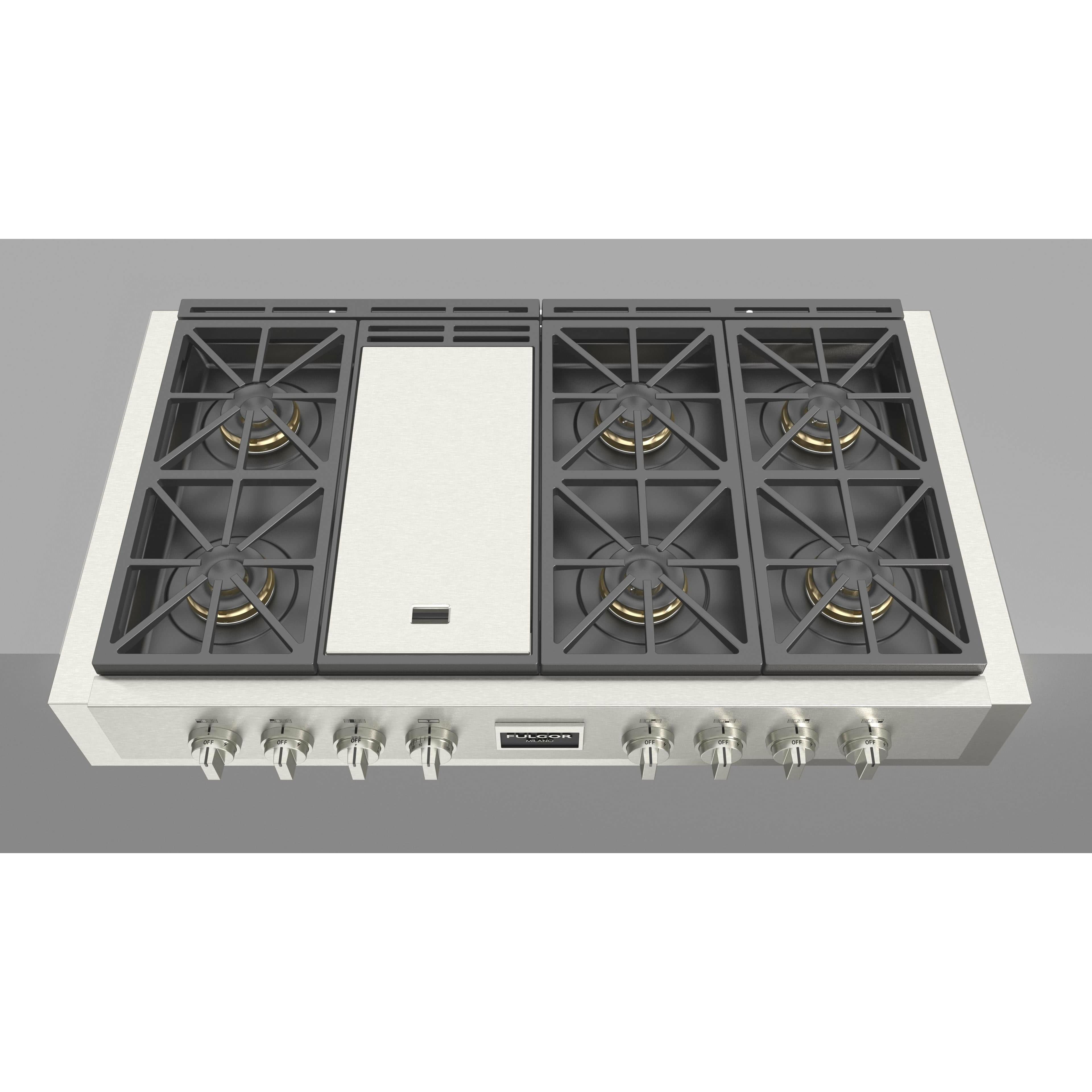 Fulgor Milano 48" Gas Rangetop with 6 Sealed Burners, Stainless Steel - F6GRT486GS1 I Luxury Appliances Direct