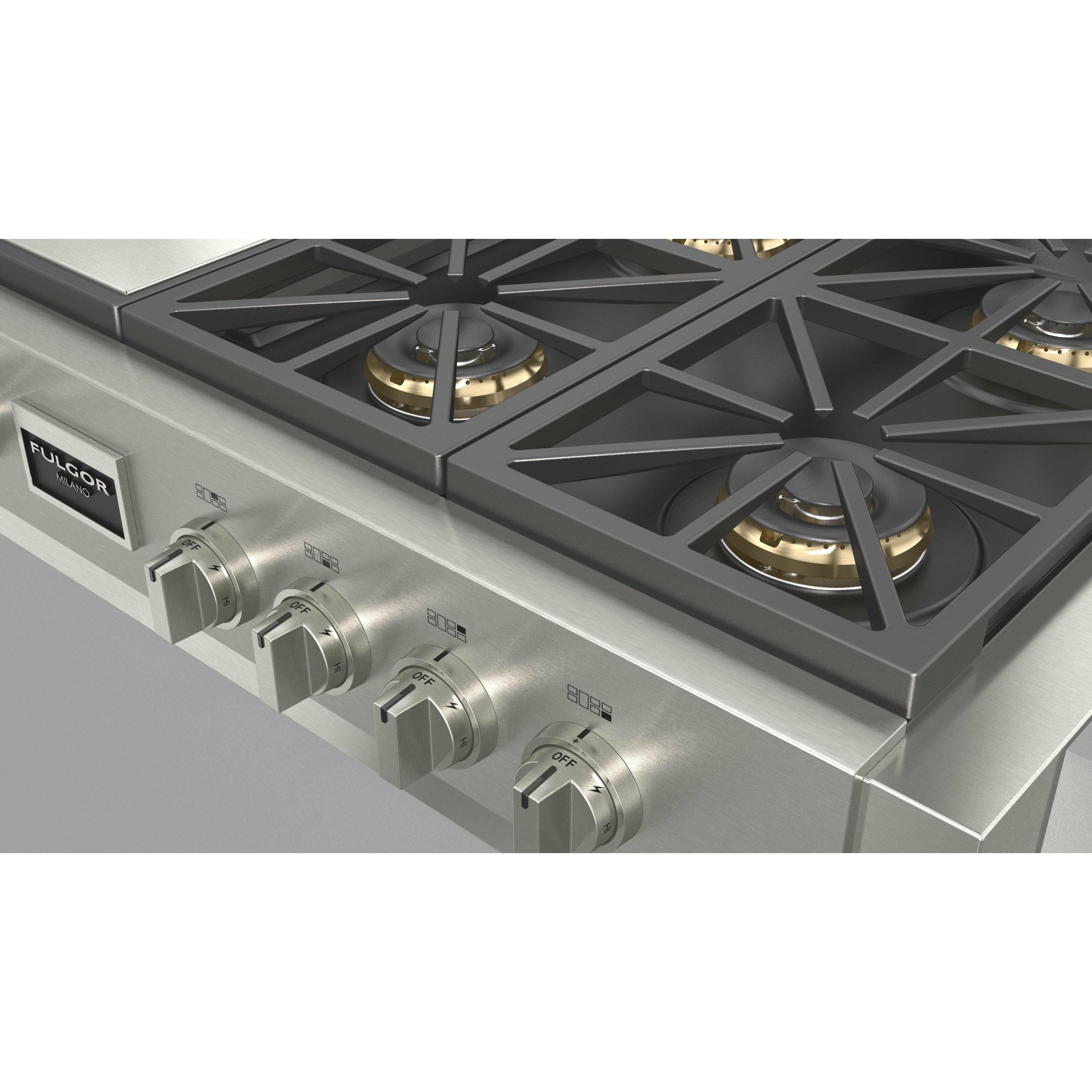 Fulgor Milano 48" Gas Rangetop with 6 Sealed Burners, Stainless Steel - F6GRT486GS1 I Luxury Appliances Direct