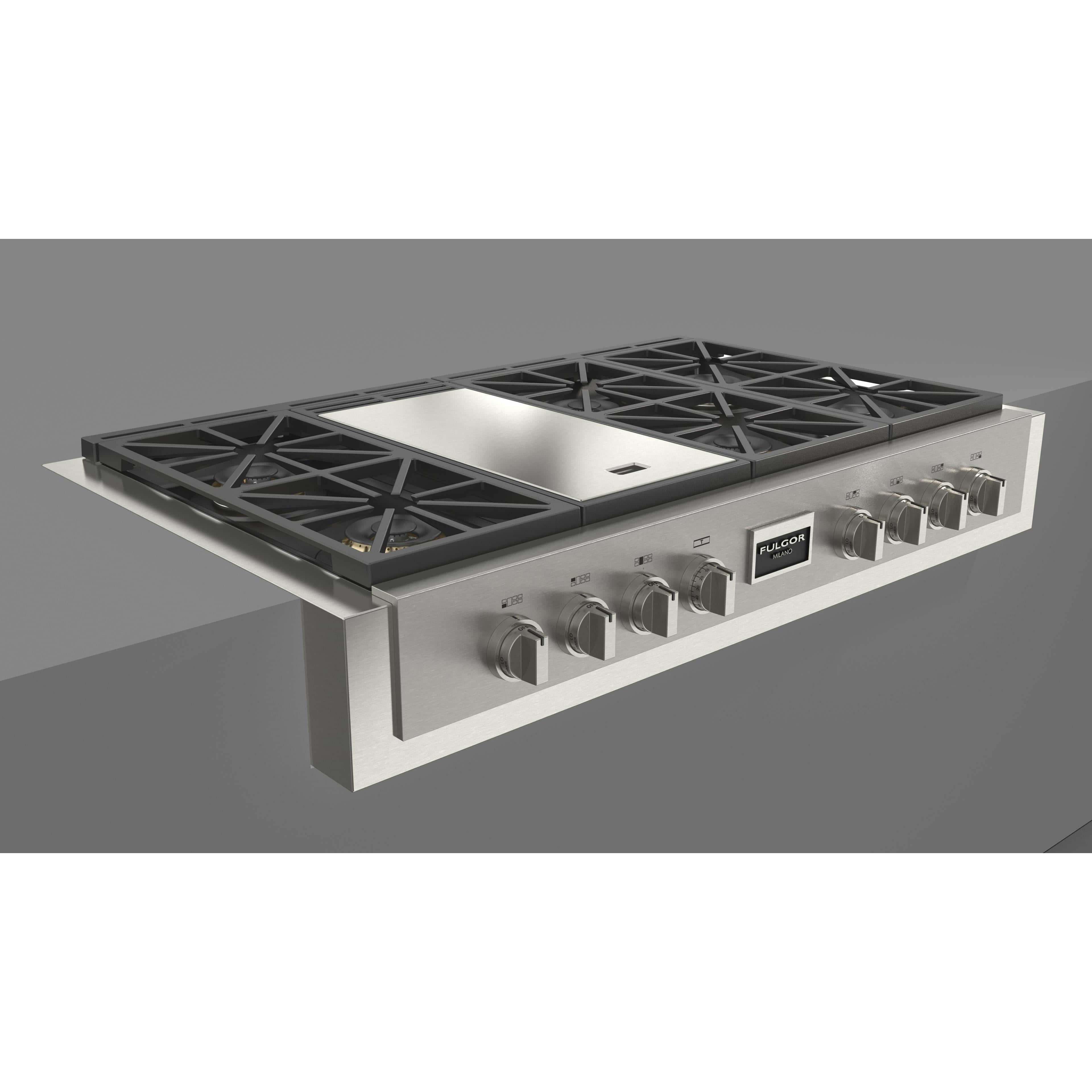 Fulgor Milano 48" Gas Rangetop with 6 Sealed Burners, Stainless Steel - F6GRT486GS1 I Luxury Appliances Direct