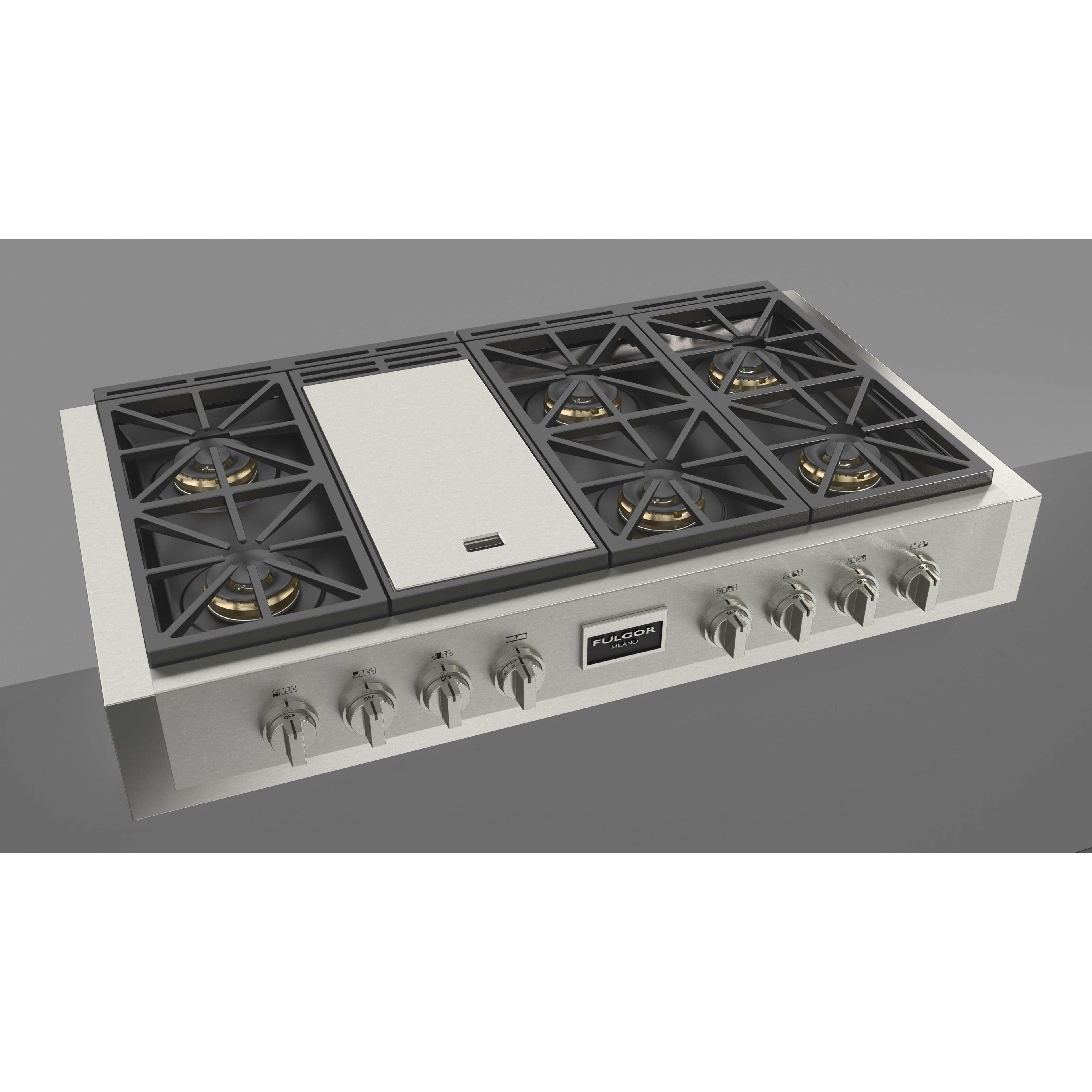Fulgor Milano 48" Gas Rangetop with 6 Sealed Burners, Stainless Steel - F6GRT486GS1 I Luxury Appliances Direct
