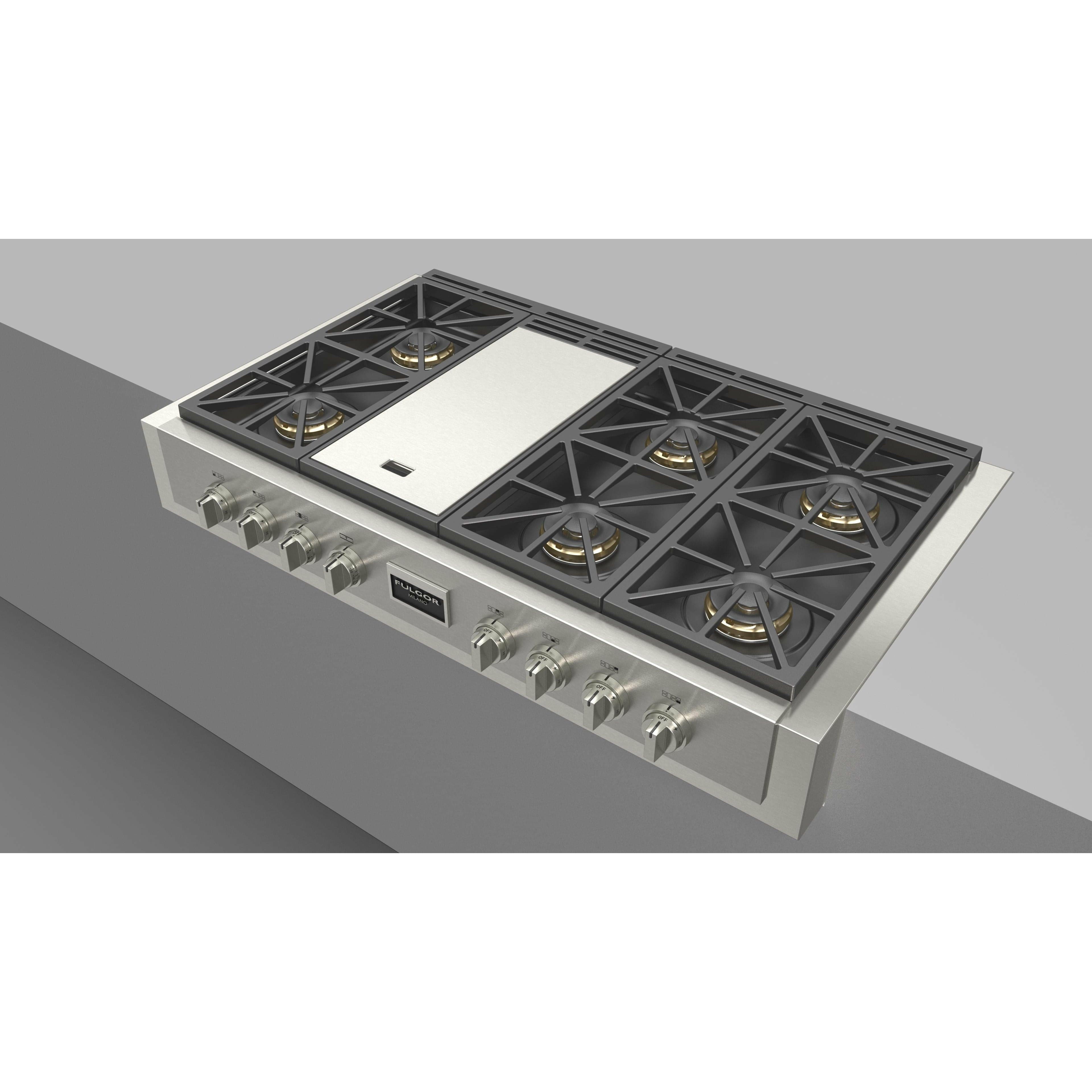 Fulgor Milano 48" Gas Rangetop with 6 Sealed Burners, Stainless Steel - F6GRT486GS1 I Luxury Appliances Direct