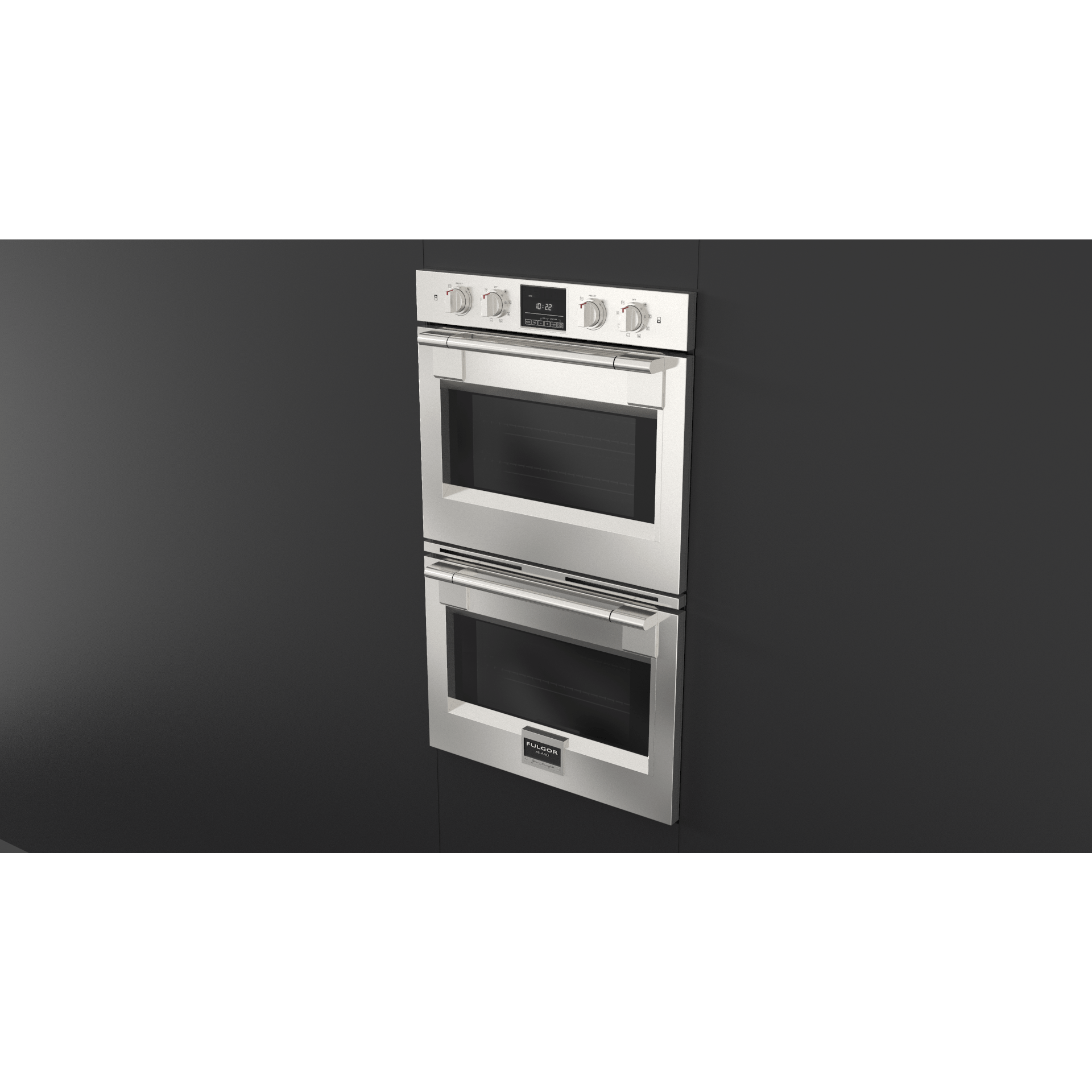 Fulgor Milano Package 30" Double Electric Wall Oven, 36" French Door Refrigerator, 30" Gas Rangetop, 30" Wall Mount Range Hood and 24" Built-In Dishwasher - F6PDP30S1F6FBM36S2 I Luxury Appliances Direct