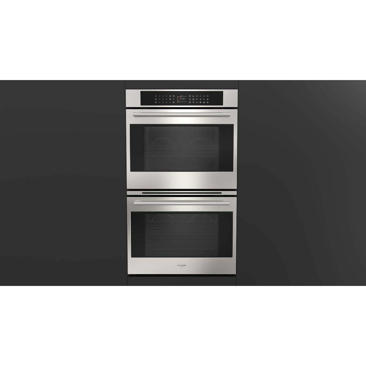 Fulgor Milano Package 30" Electric Double Wall Oven, 36" French Door Refrigerator, 30" Cooktop, 30" Wall Mount Hood and 24" Built-In Dishwasher - F7DP301F6FBM36S2 I Luxury Appliances Direct