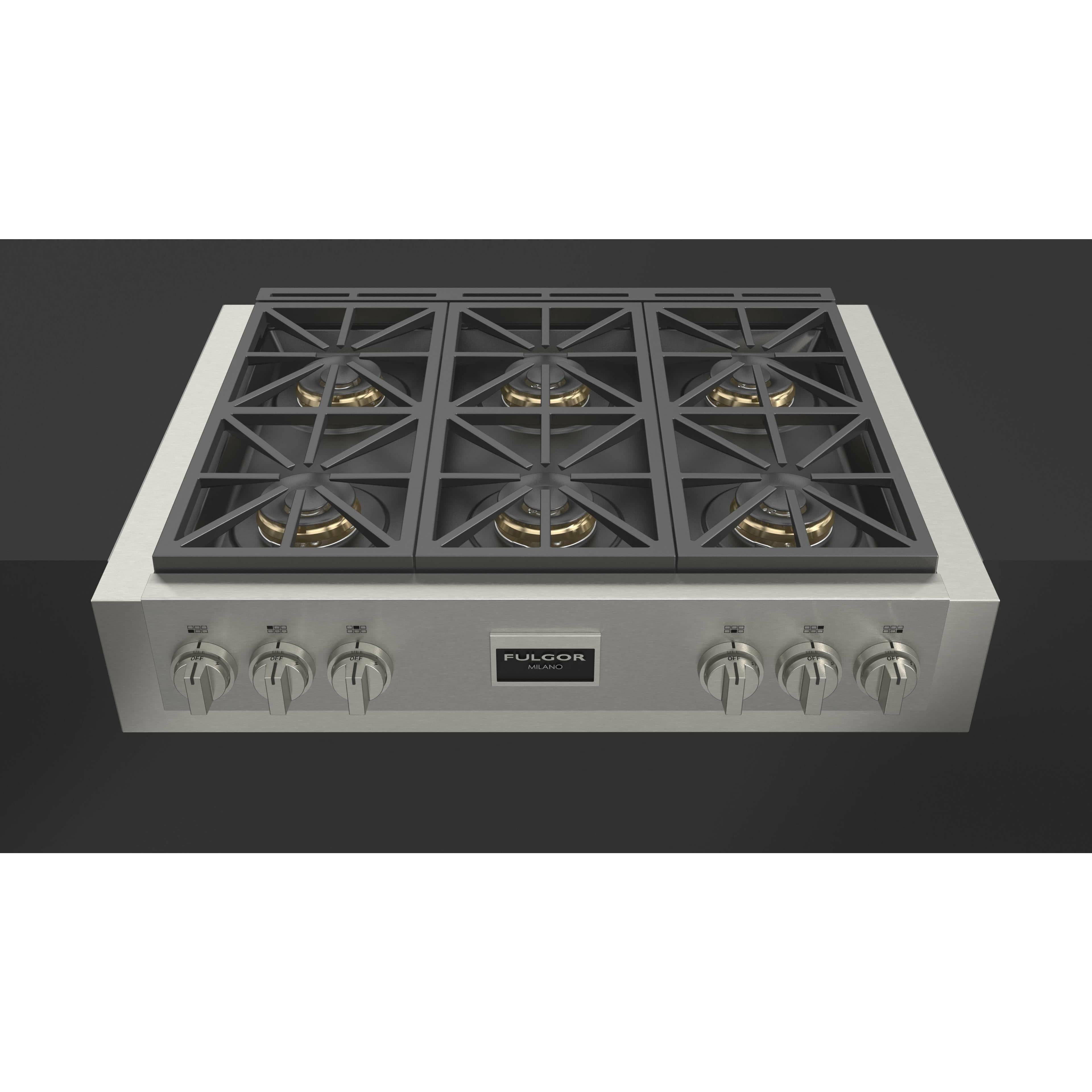 Fulgor Milano Package 30" Electric Wall Oven, 36" French Door Refrigerator, 36" Gas Rangetop, 36" Wall Mount Hood and 24" Built-In Dishwasher - F6PSP30S1F6GRT366S1 I Luxury Appliances Direct