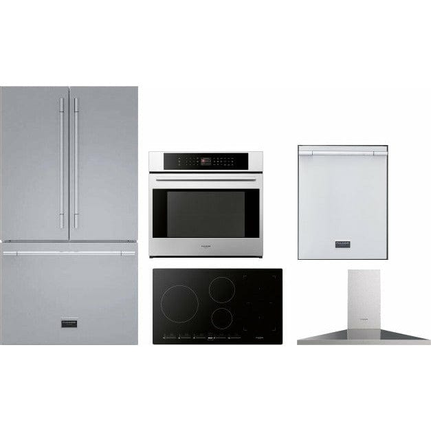 Fulgor Milano Package 30" Electric Wall Oven, 36" French Door Refrigerator, 36" Induction Cooktop, 36" Wall Mount Range Hood and 24" Built-In Dishwasher - F7SP30S1F7IT36S1 I Luxury Appliances Direct