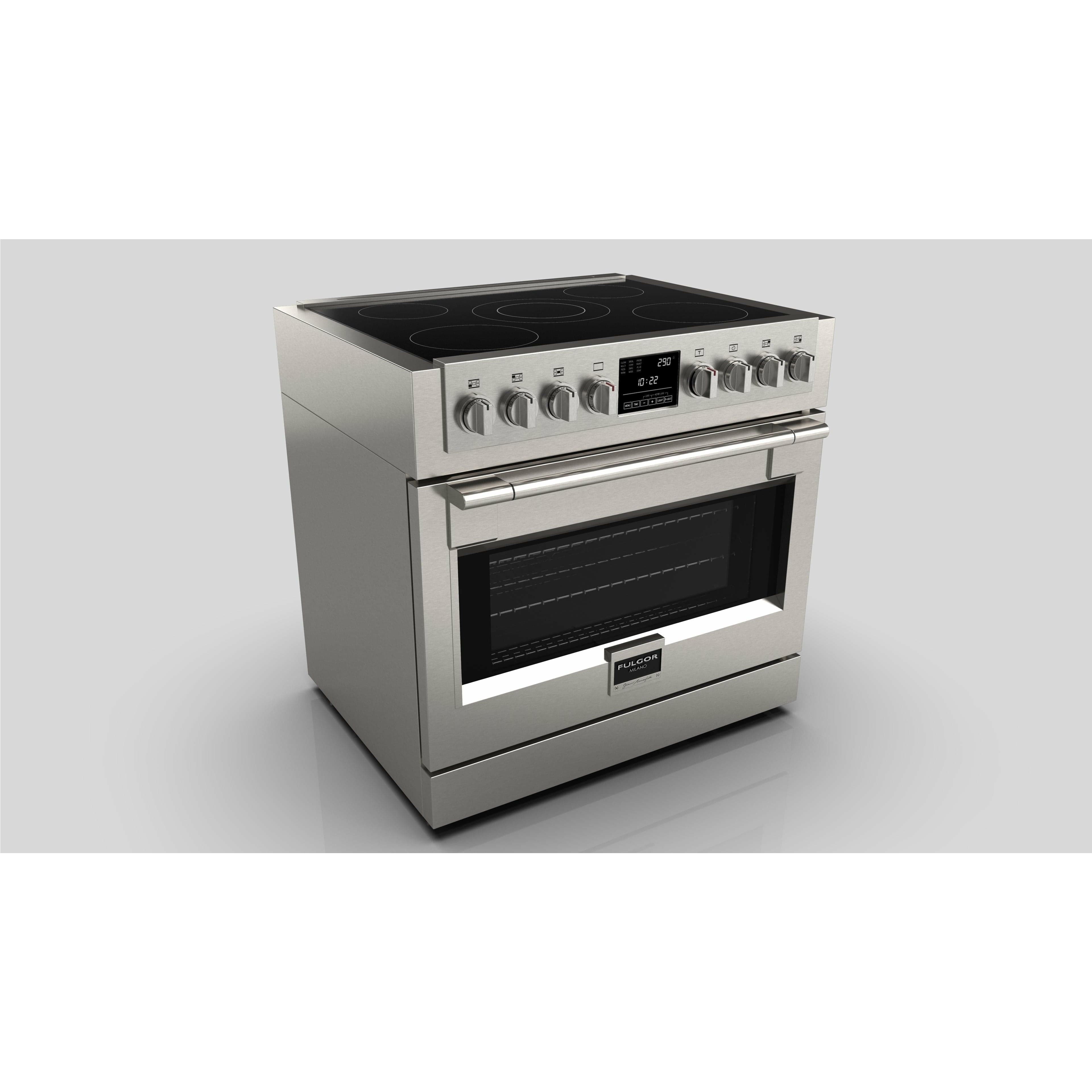 Fulgor Milano Package 36" Induction Pro-Range, 36" French Door Refrigerator, 24" Built-In Dishwasher and 36" Under Cabinet Range Hood - F6PIR365S1F6FBM36S2 I Luxury Appliances Direct