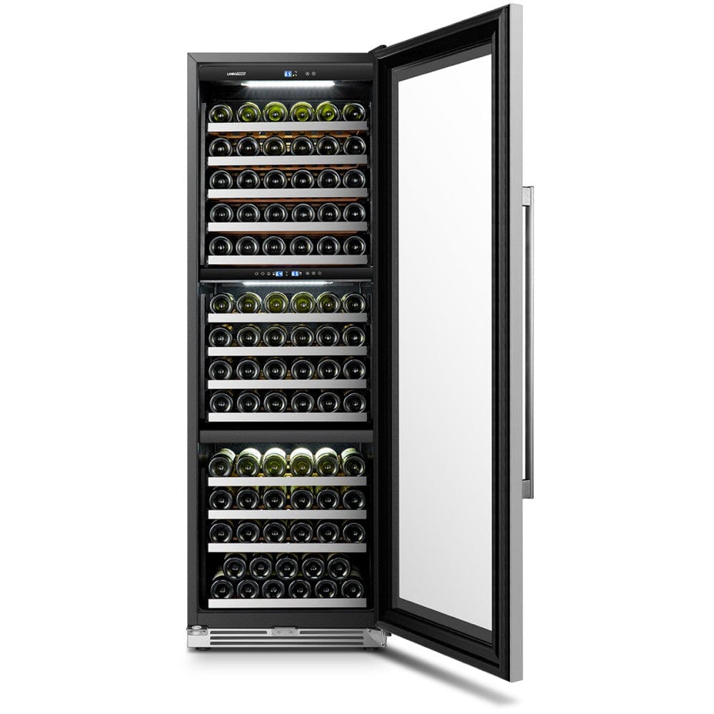 Lanbo 143 Bottles Triple Zone Stainless Steel Wine Coolers LP168T I Luxury Appliances Direct