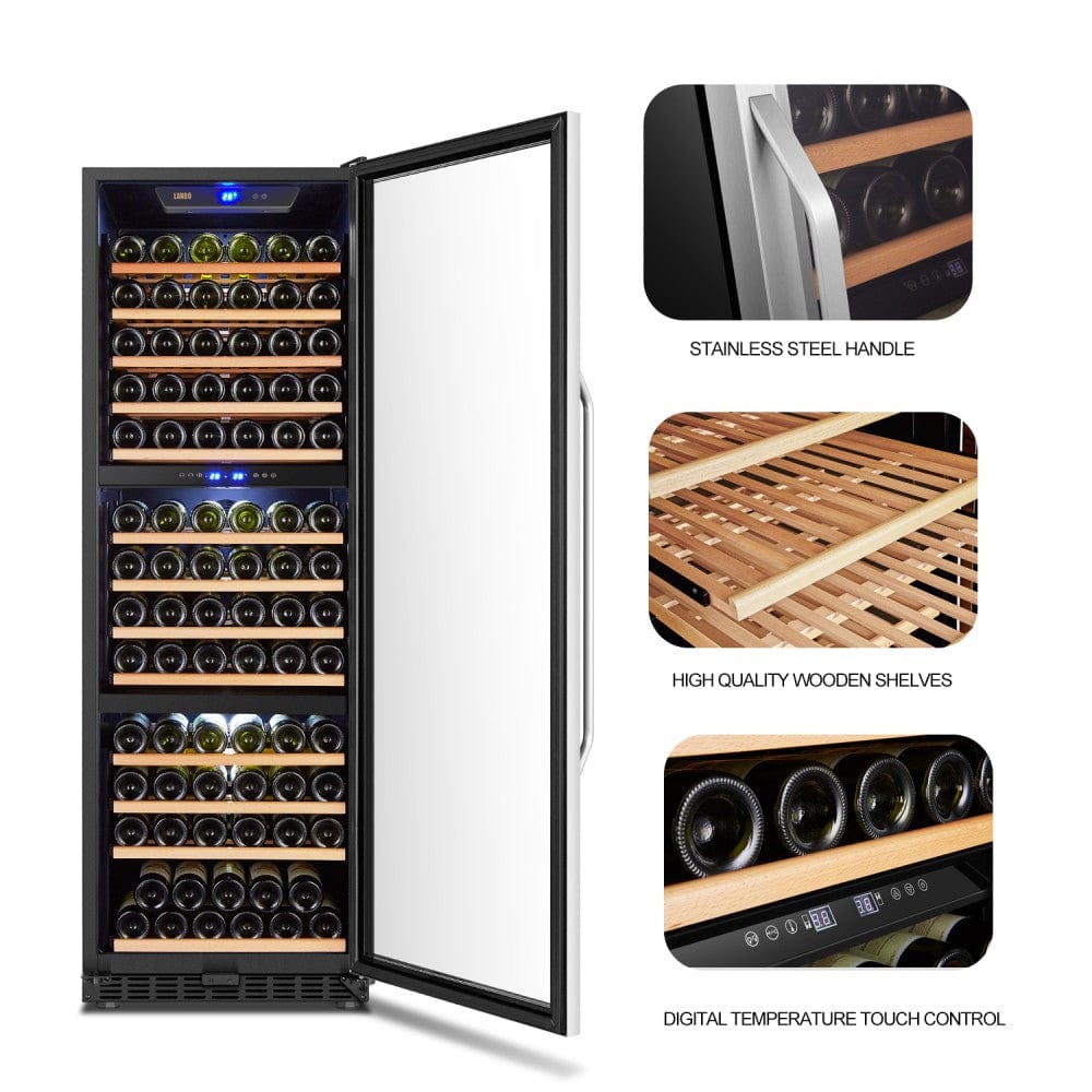 Lanbo 149 Bottles Triple Zones Stainless Steel Wine Coolers LW144T I Luxury Appliances Direct