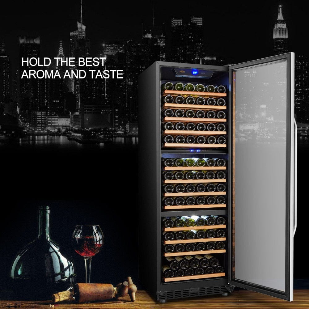 Lanbo 149 Bottles Triple Zones Stainless Steel Wine Coolers LW144T I Luxury Appliances Direct