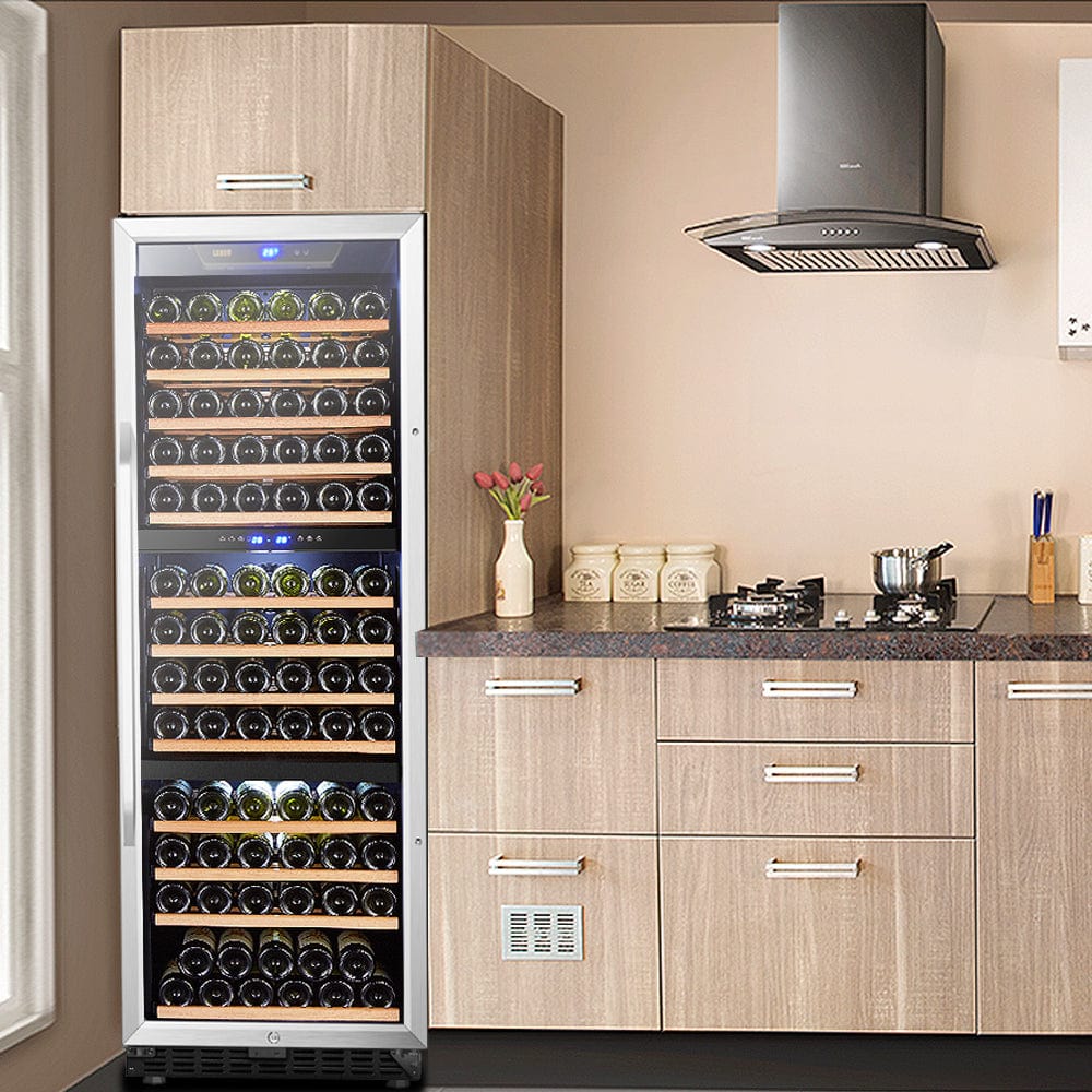 Lanbo 149 Bottles Triple Zones Stainless Steel Wine Coolers LW144T I Luxury Appliances Direct