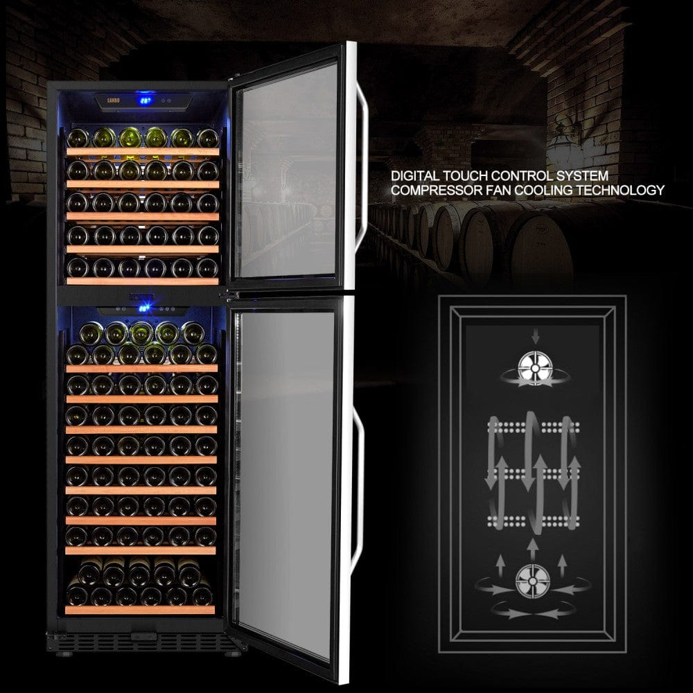 Lanbo 162 Bottles Dual Door Stainless Steel Dual Zone Wine Coolers LW162DD I Luxury Appliances Direct