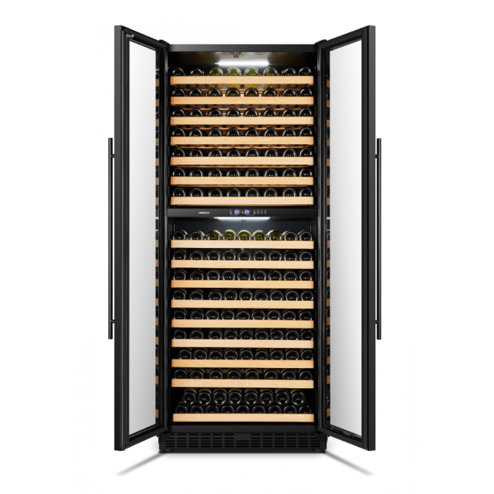Lanbo 287 Bottles Dual Black French Door Wine Coolers LP328D I Luxury Appliances Direct